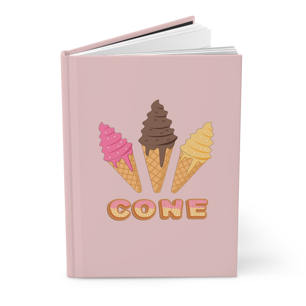 Ice Cream Cone Top Hardcover Journal — Cute Pink Dessert Notebook