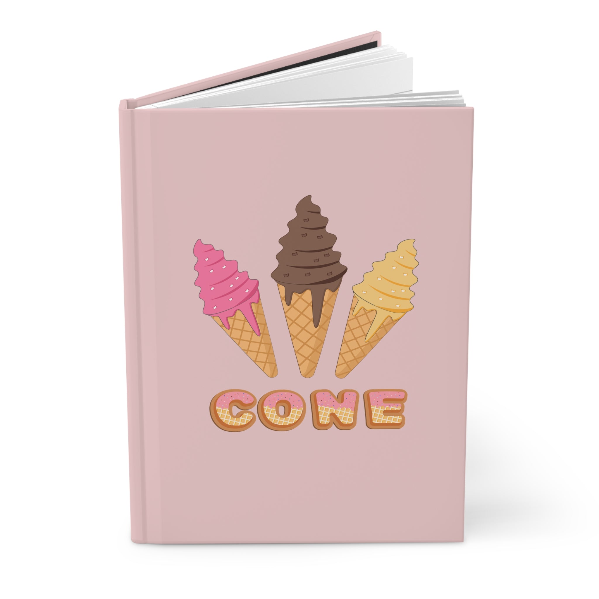 Ice Cream Cone Top Hardcover Journal — Cute Pink Dessert Notebook