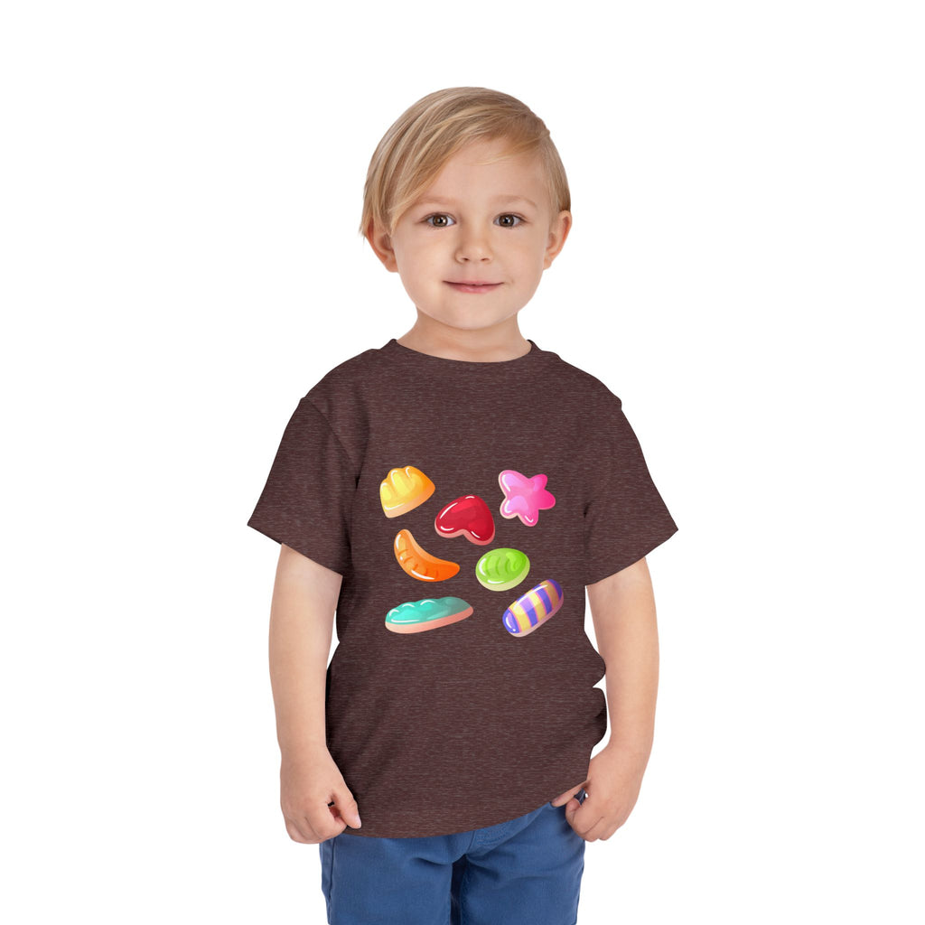 Toddler Candy Shapes Tee — Colorful Candy Heart Star Graphic Shirt for Kids