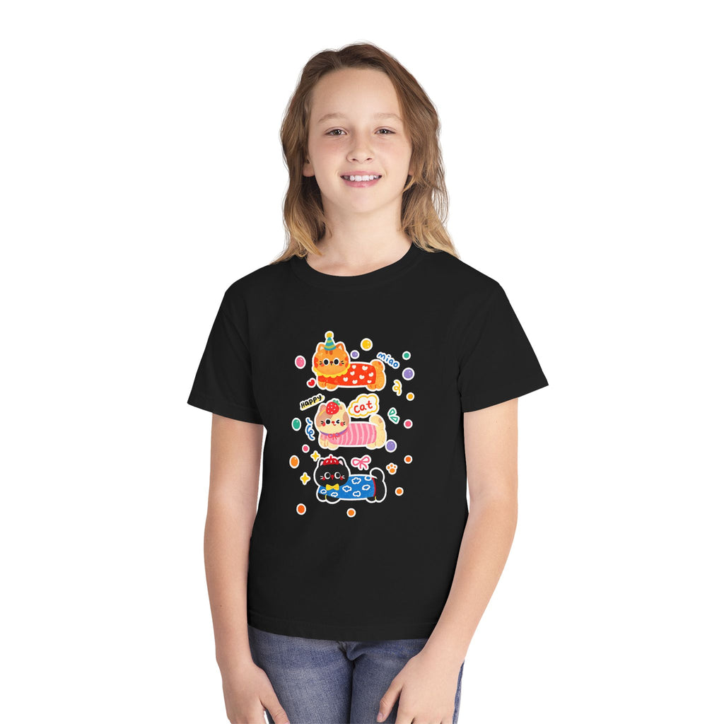 Cute Stacked Cat Donuts Youth Tee — Mint Kids T-Shirt