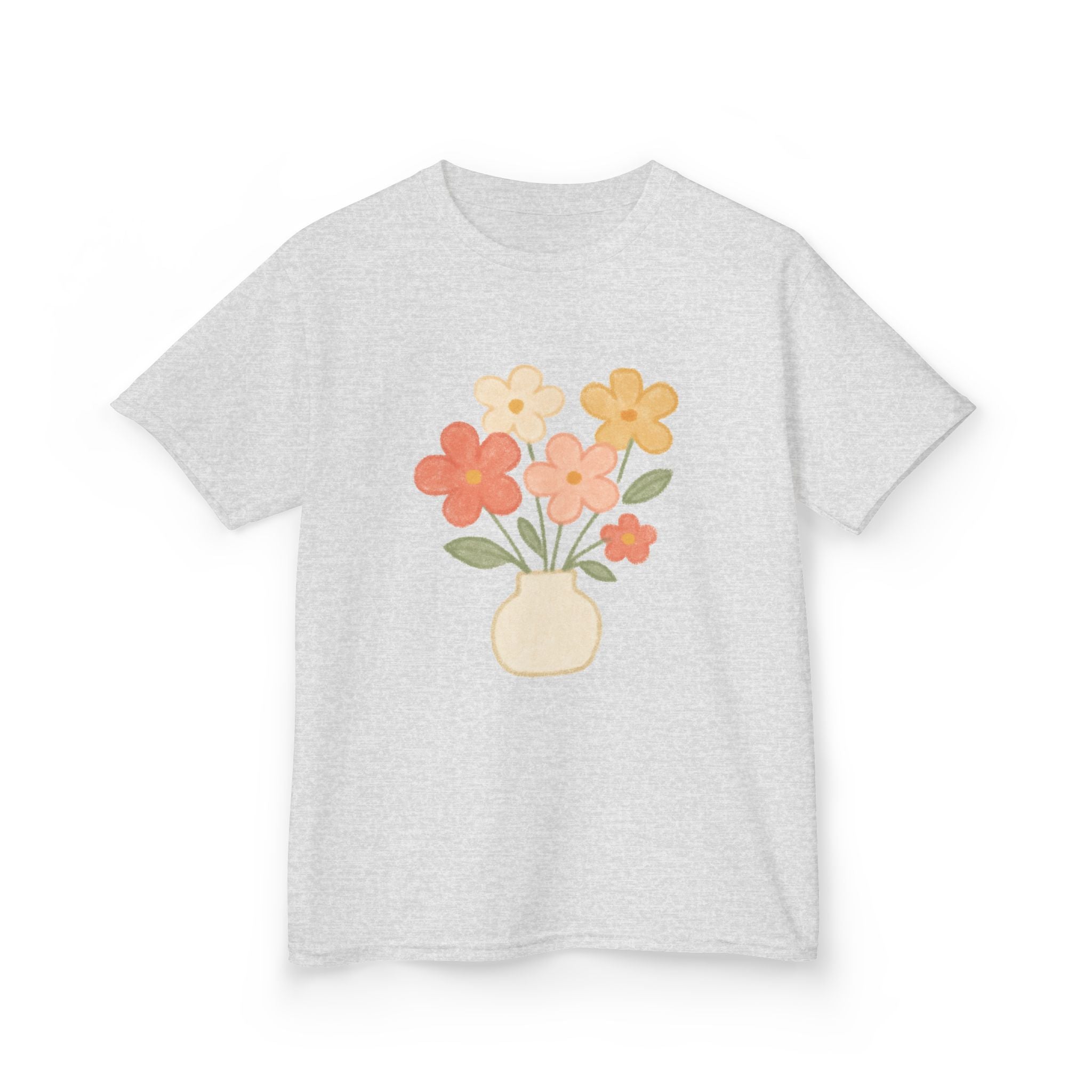 Kids Floral Vase Tee — Cute Retro Flower Graphic Shirt for Children