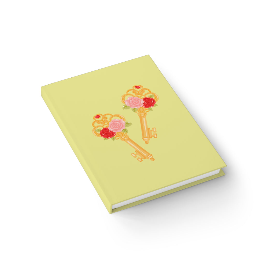 Floral Rose Key Hardcover Journal — Romantic Yellow Ruled Notebook
