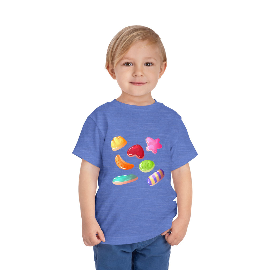 Toddler Candy Shapes Tee — Colorful Candy Heart Star Graphic Shirt for Kids