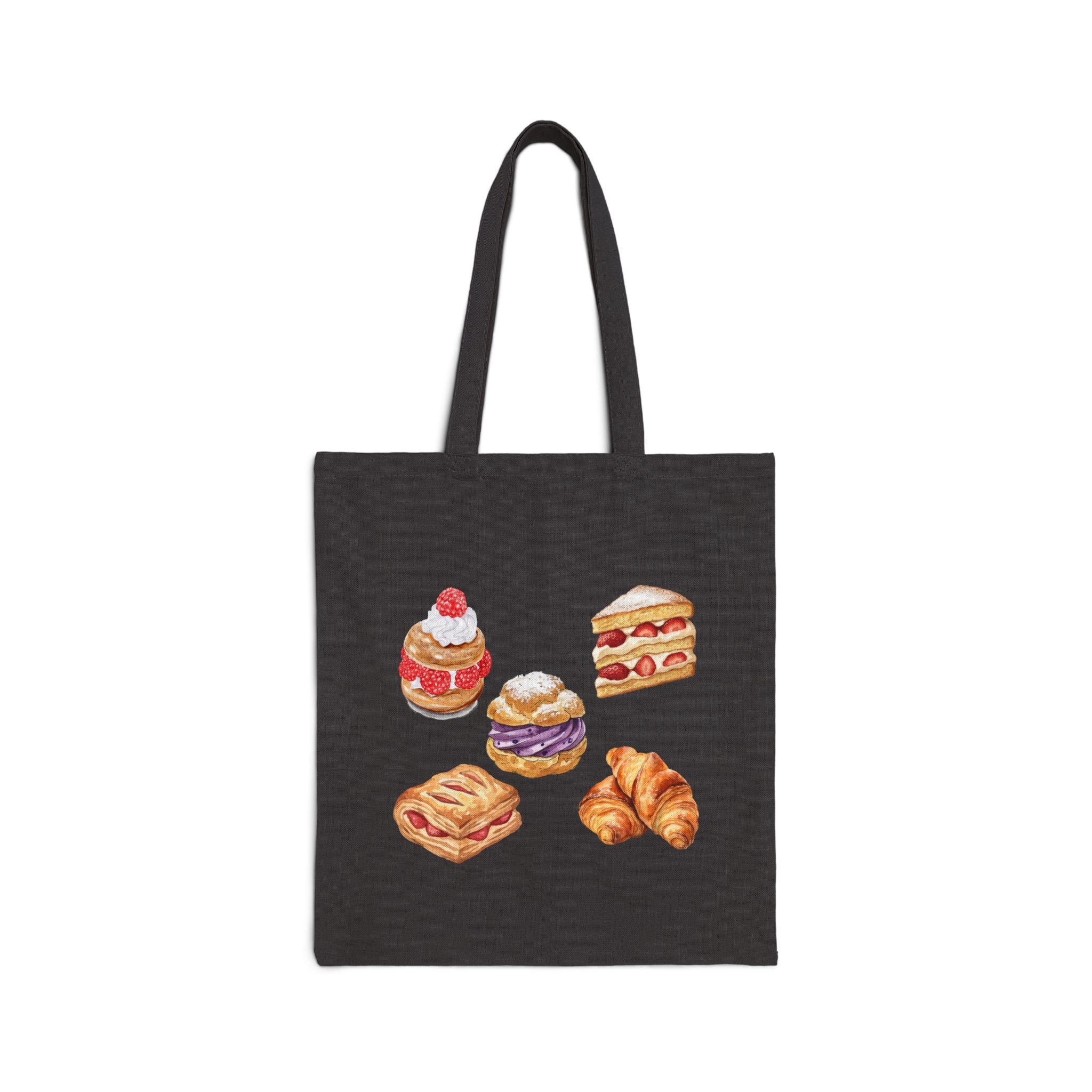 Vintage Bakery Pastries Tote Bag — Cute Watercolor Croissant & Dessert Canvas Tote