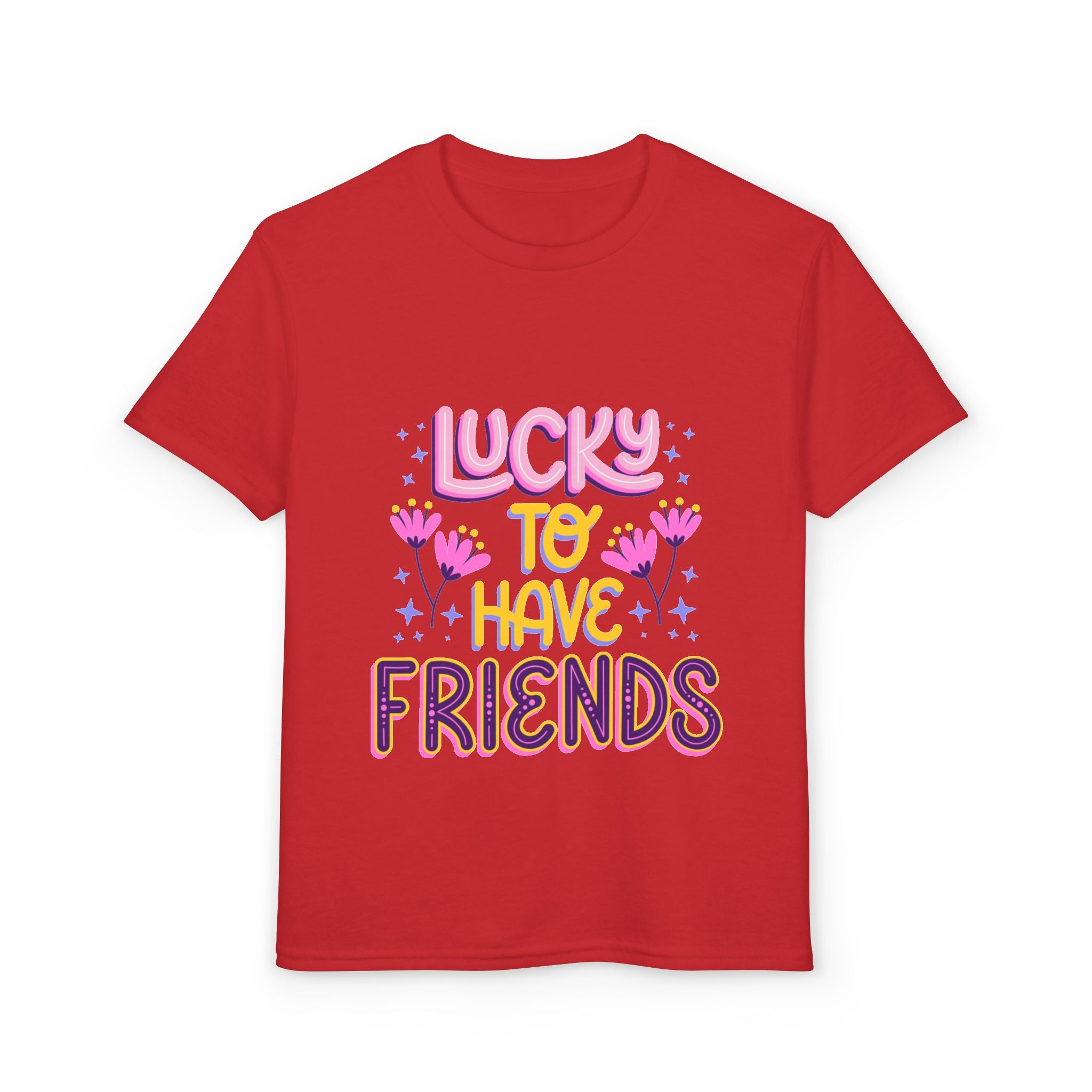 Youth T-Shirt — "Lucky to Have Friends" Cute Floral Friendship Tee