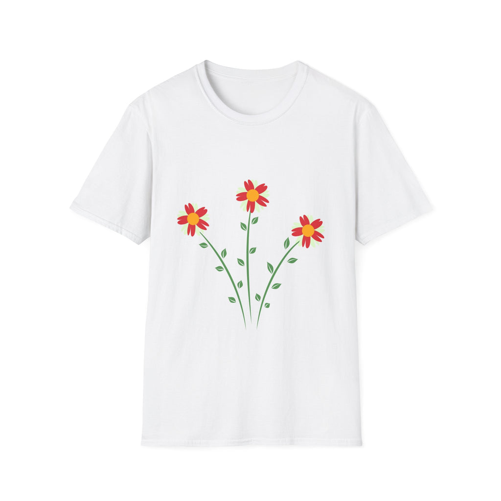 Floral Daisies Graphic T-Shirt — Red & Yellow Bloom Tee