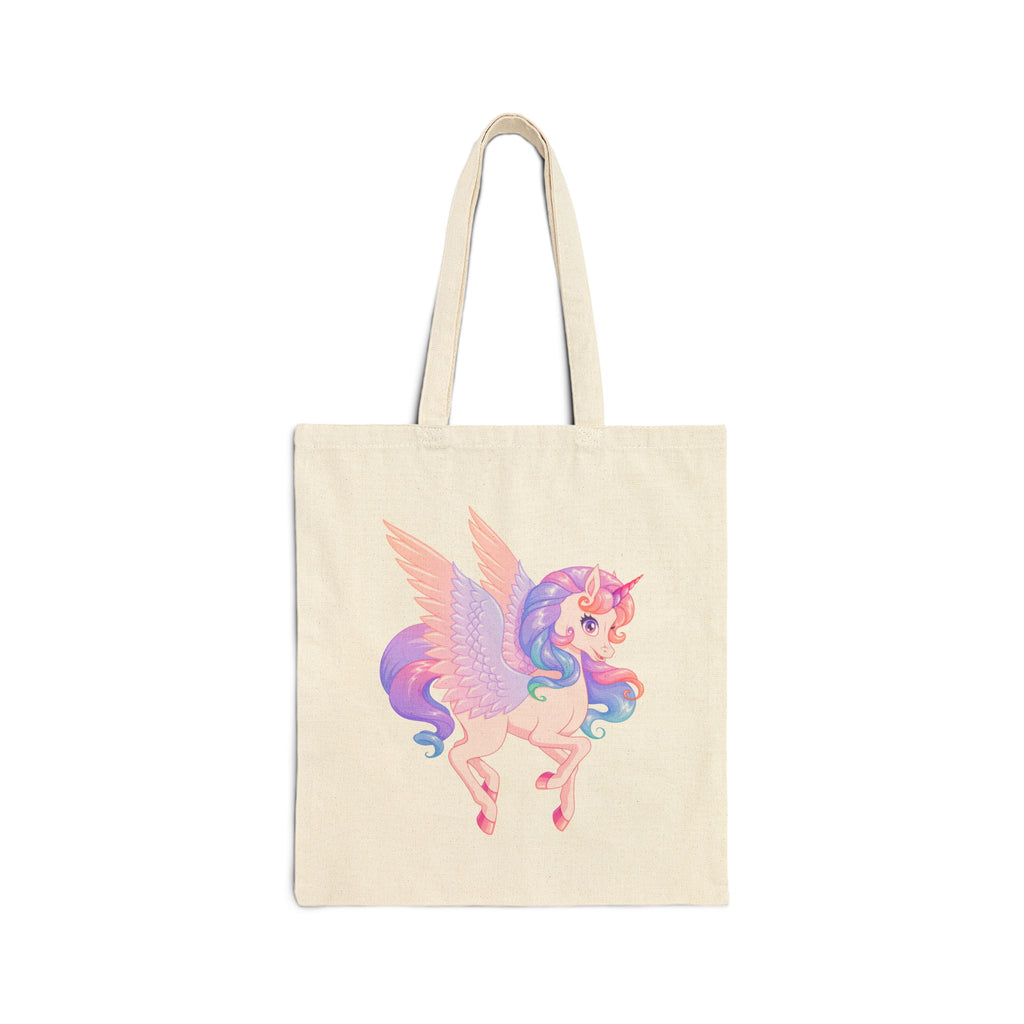Magical Unicorn Pegasus Canvas Tote Bag — Pastel Rainbow Winged Horse Cotton Shopper