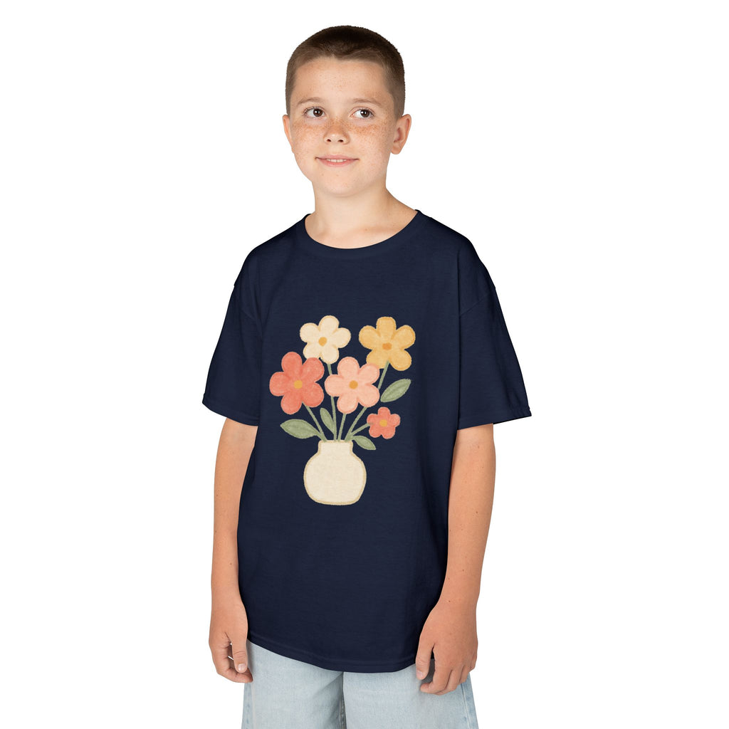 Kids Floral Vase Tee — Cute Retro Flower Graphic Shirt for Children