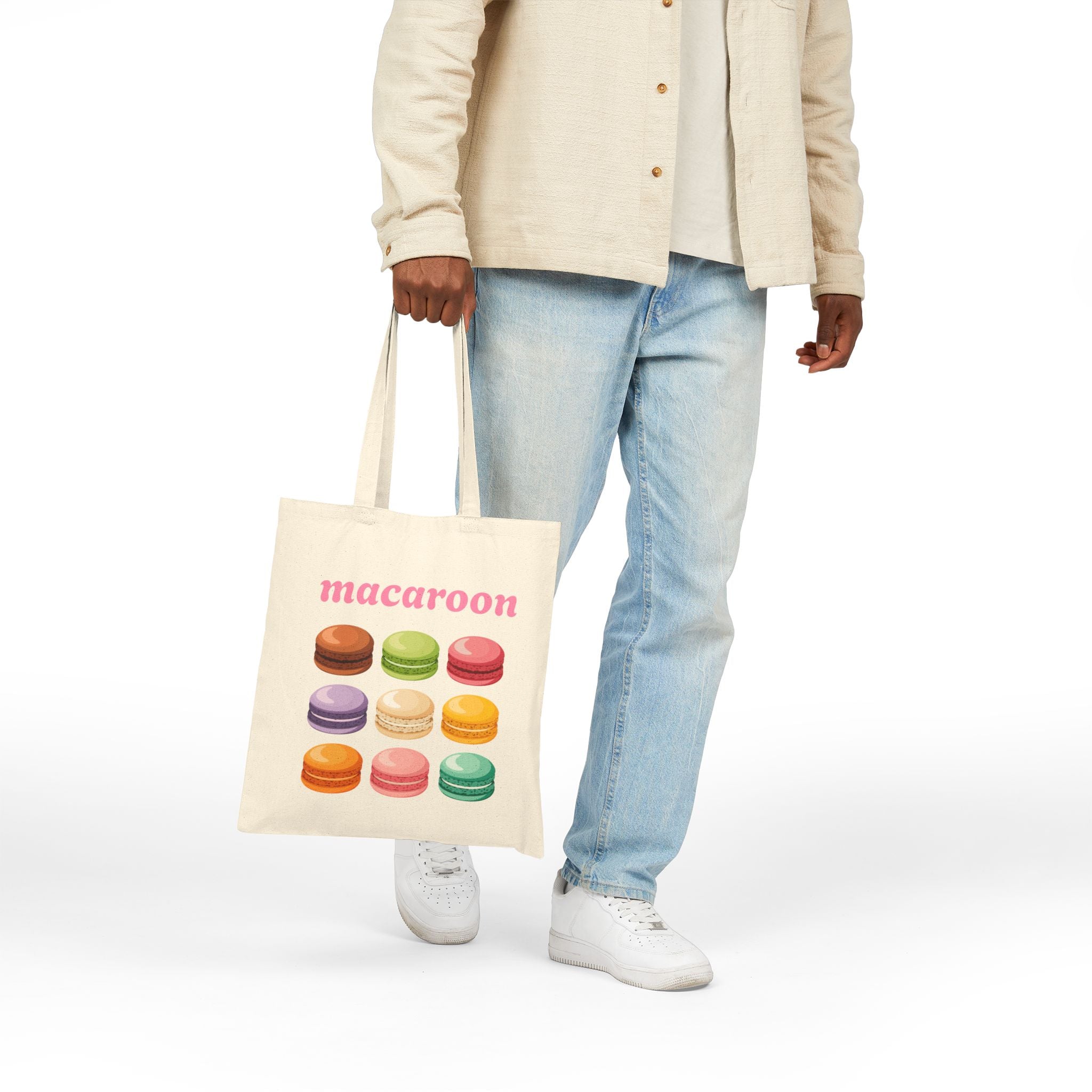 Colorful Macaron Cotton Canvas Tote Bag — Macaroon Pattern Shopper