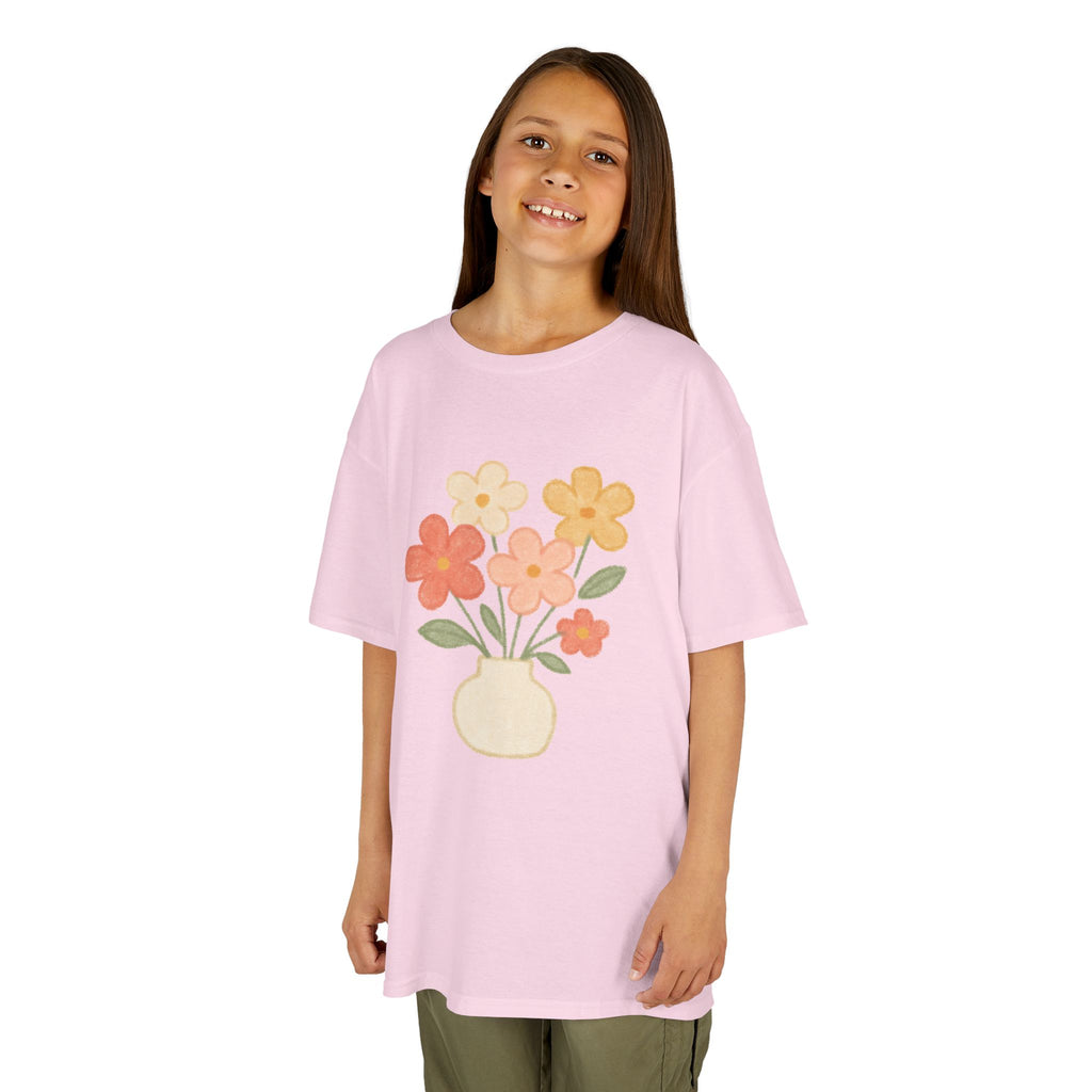 Kids Floral Vase Tee — Cute Retro Flower Graphic Shirt for Children