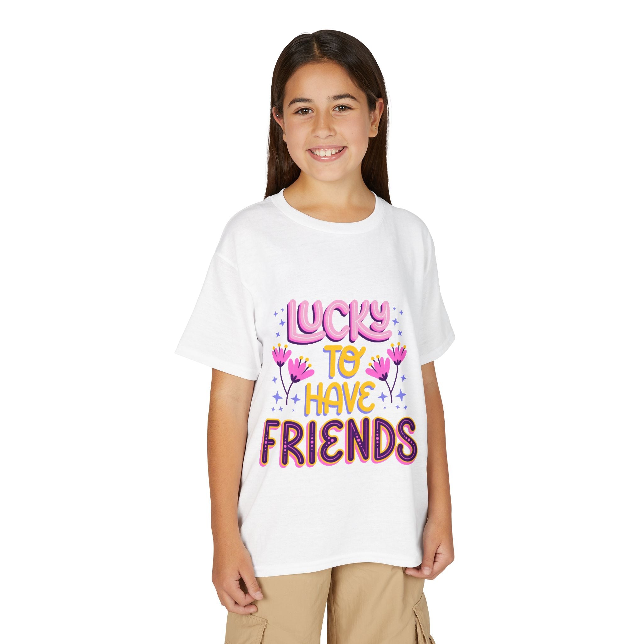 Youth T-Shirt — "Lucky to Have Friends" Cute Floral Friendship Tee