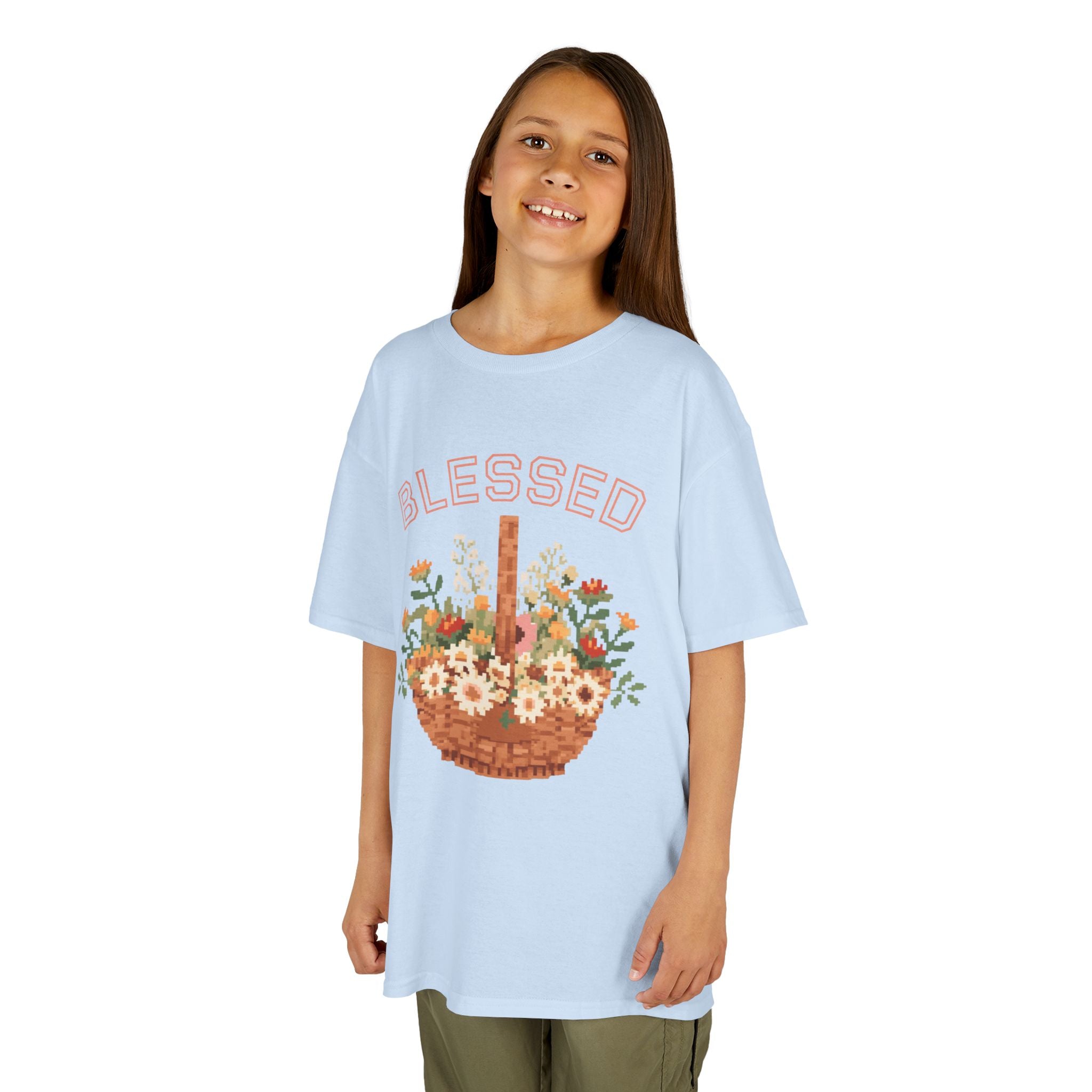 Kids 'Blessed' Floral Basket Tee — Cute Spring Youth T-Shirt