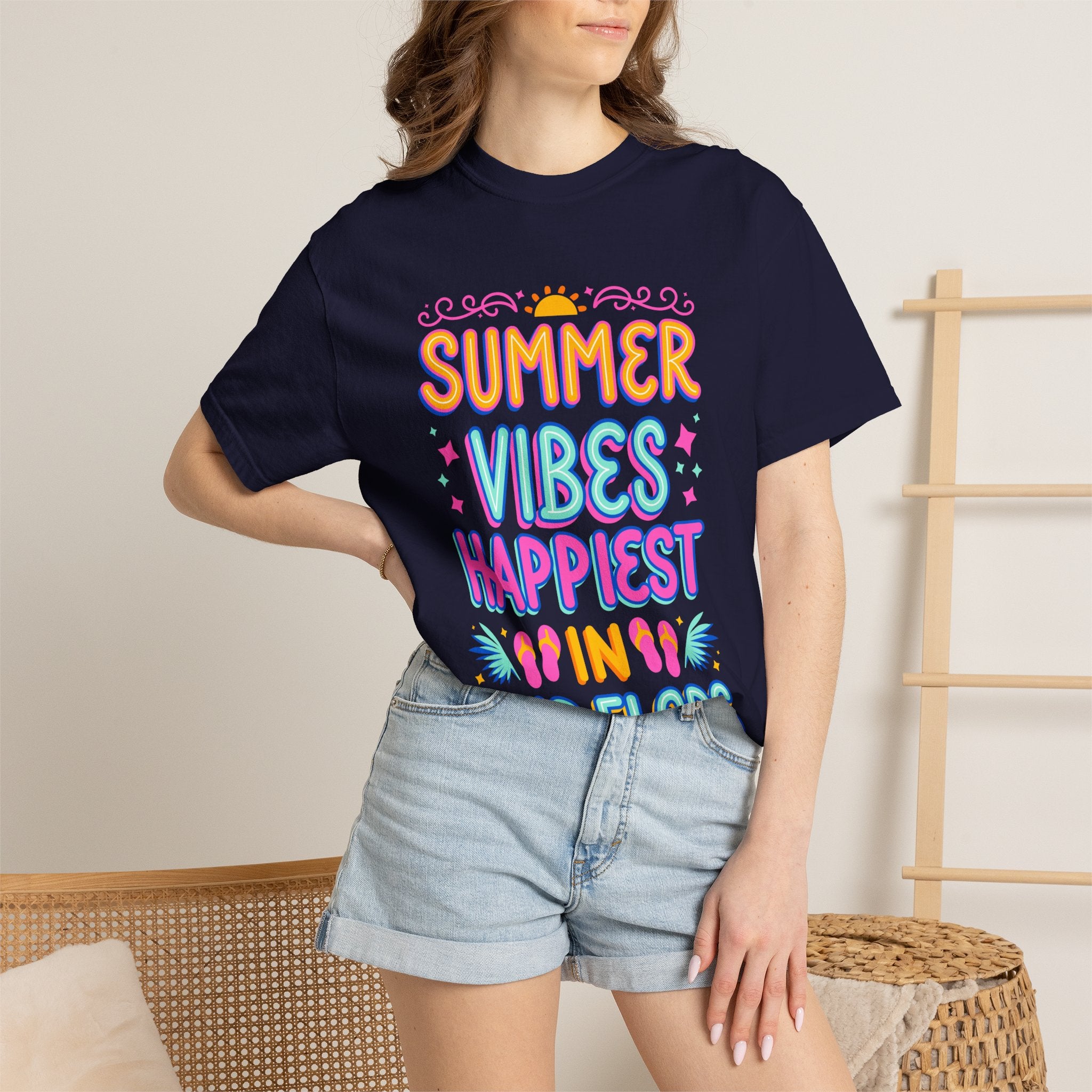 Summer Vibes Happiest in Flip Flops Text Printed Unisex T-Shirt
