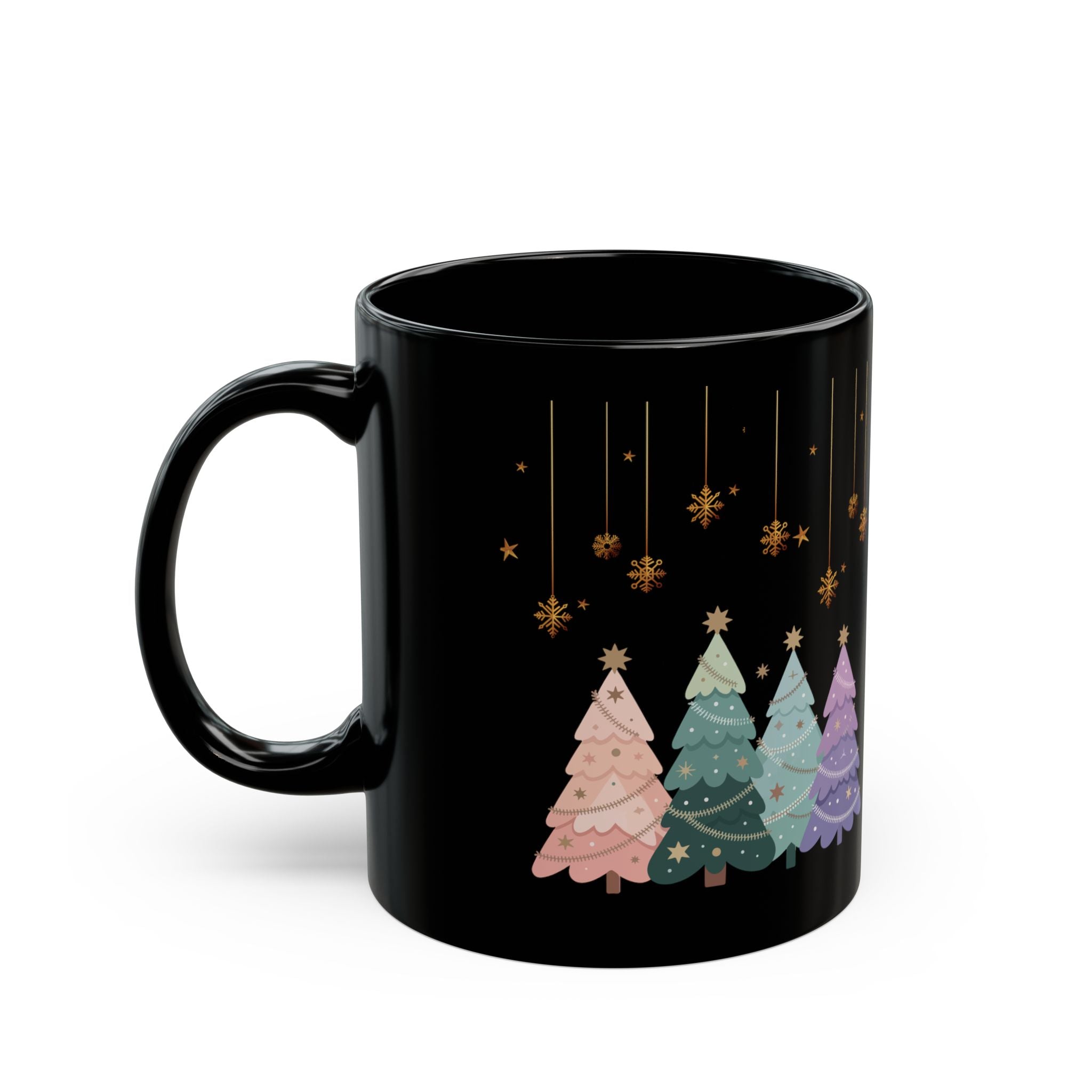 Pastel Ornament Christmas Tree Black Mug — Holiday Coffee Tea Cup (11oz & 15oz)