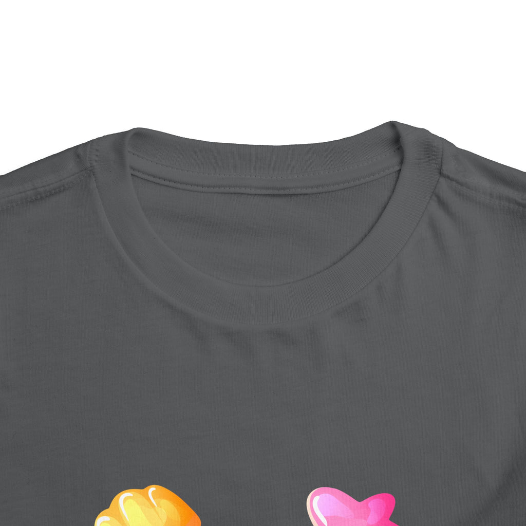Toddler Candy Shapes Tee — Colorful Candy Heart Star Graphic Shirt for Kids