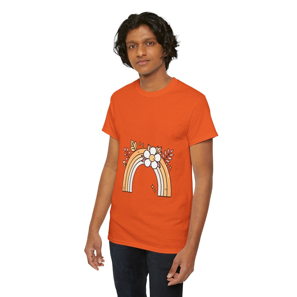 Cute Floral Rainbow Tee — Boho Daisy Rainbow Graphic T-Shirt