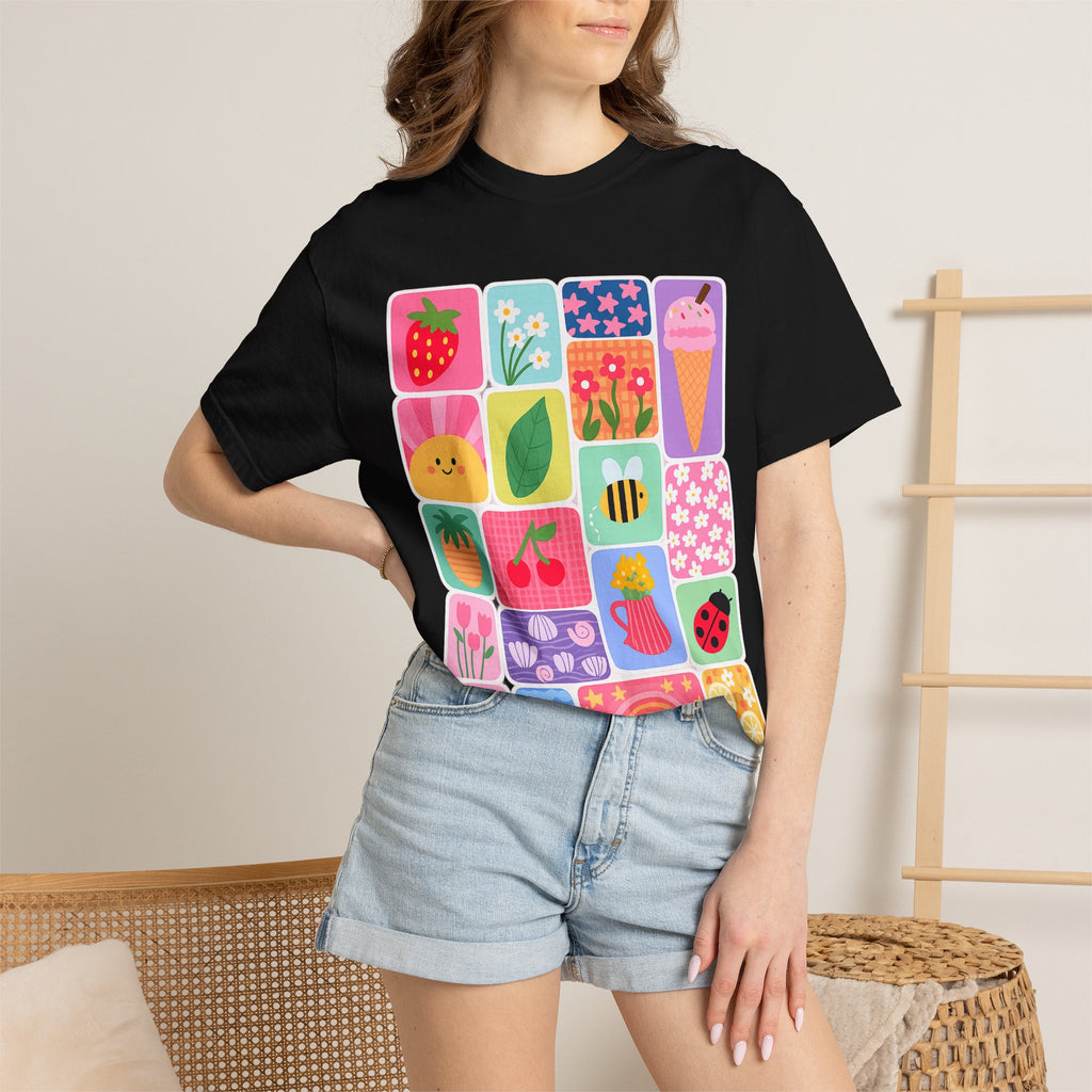 Retro Cute Icons Summer T-Shirt — Colorful Illustration Tee