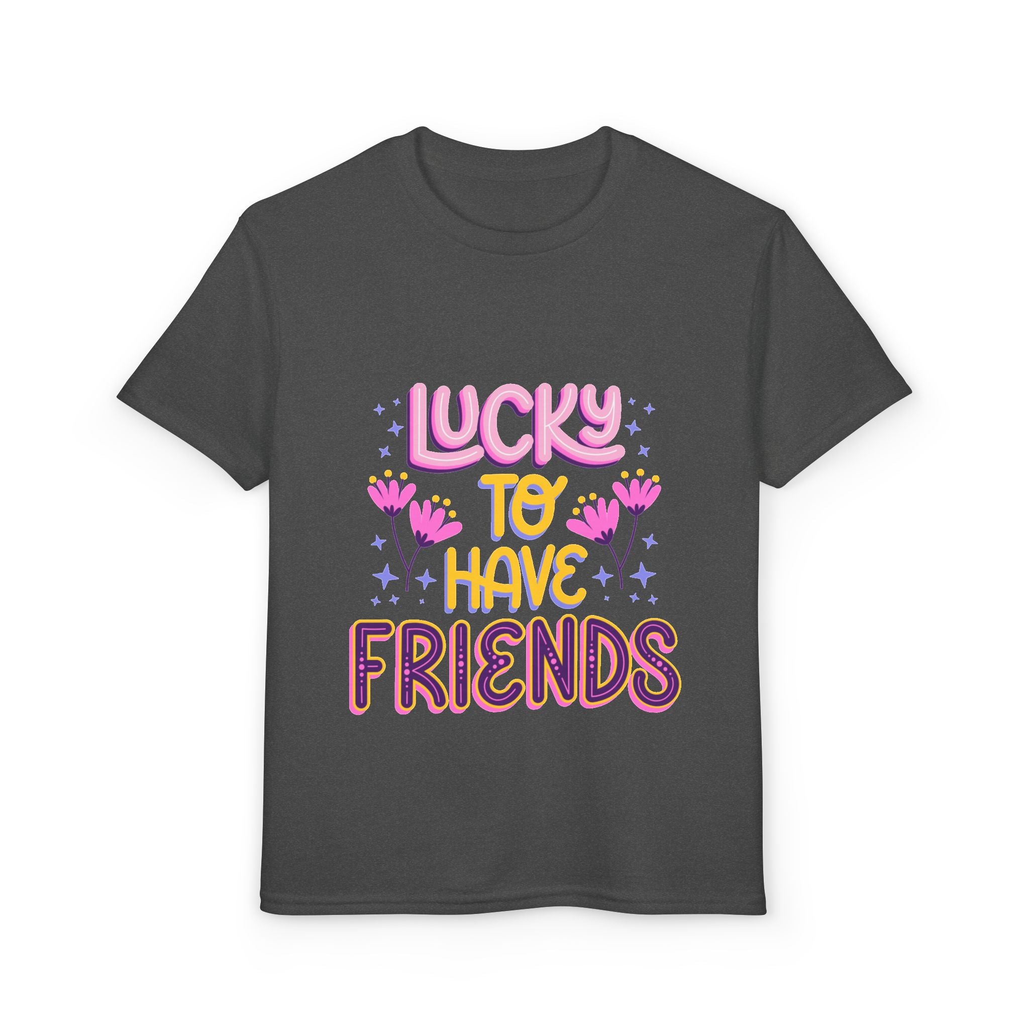 Youth T-Shirt — "Lucky to Have Friends" Cute Floral Friendship Tee