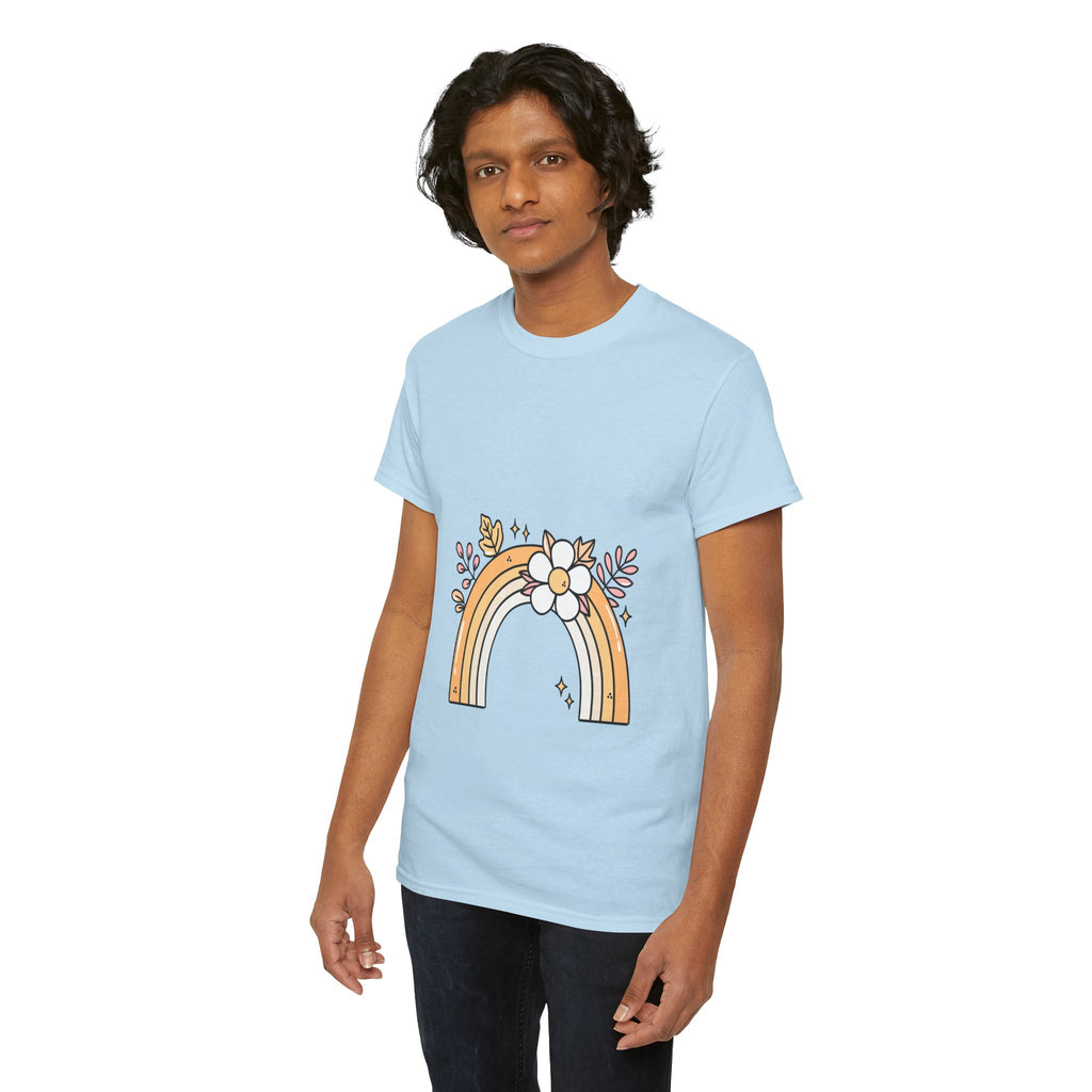 Cute Floral Rainbow Tee — Boho Daisy Rainbow Graphic T-Shirt