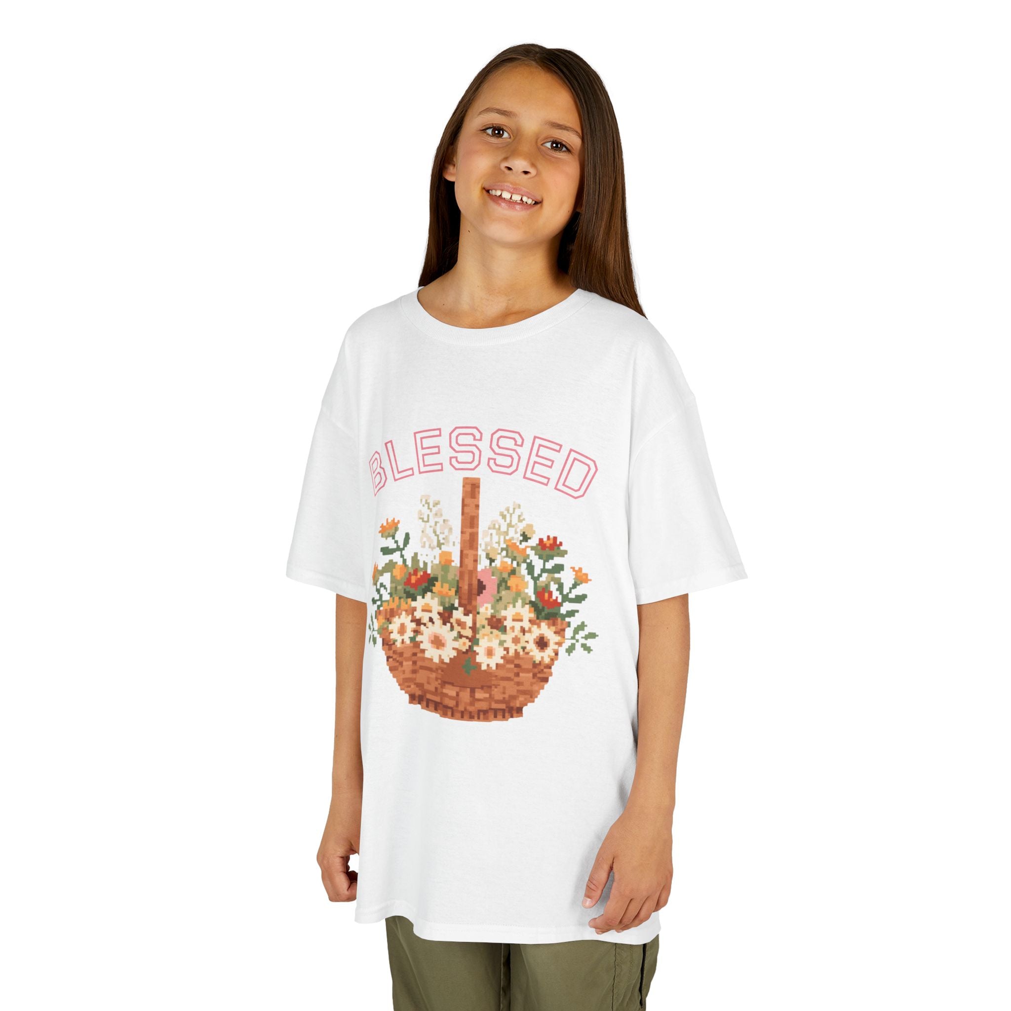 Kids 'Blessed' Floral Basket Tee — Cute Spring Youth T-Shirt
