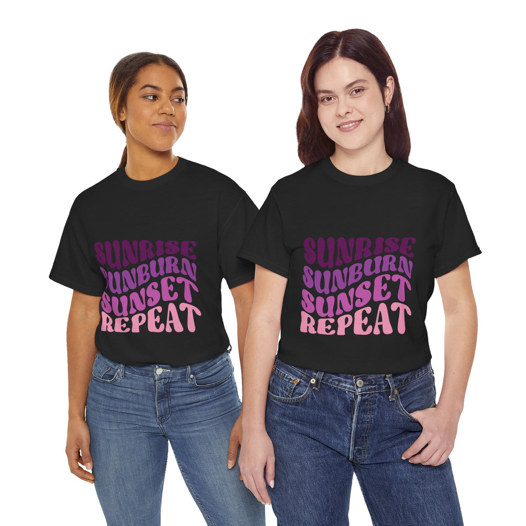 Sunrise Sunburn Sunset Repeat Retro Beach Tee