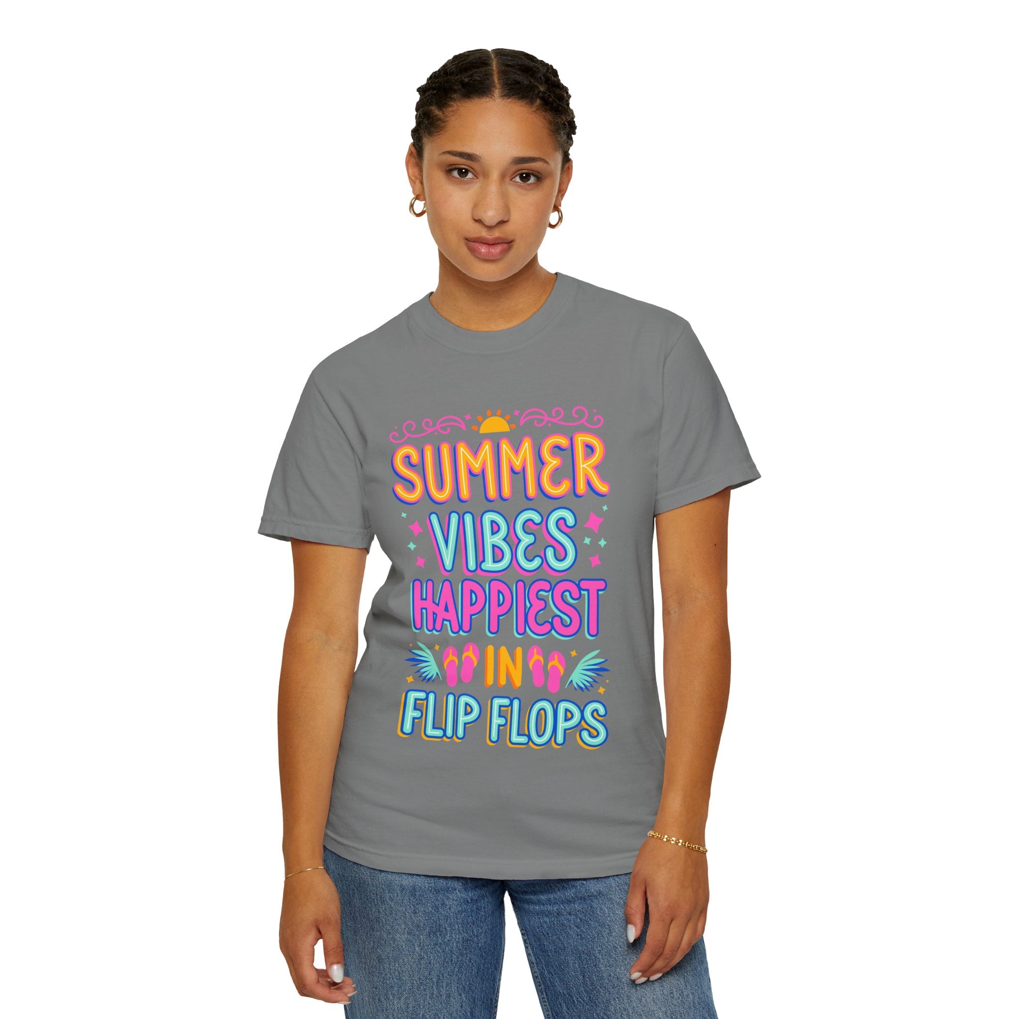 Summer Vibes Happiest in Flip Flops Text Printed Unisex T-Shirt