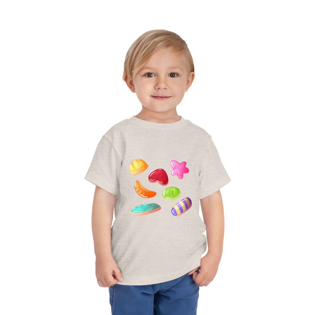 Toddler Candy Shapes Tee — Colorful Candy Heart Star Graphic Shirt for Kids