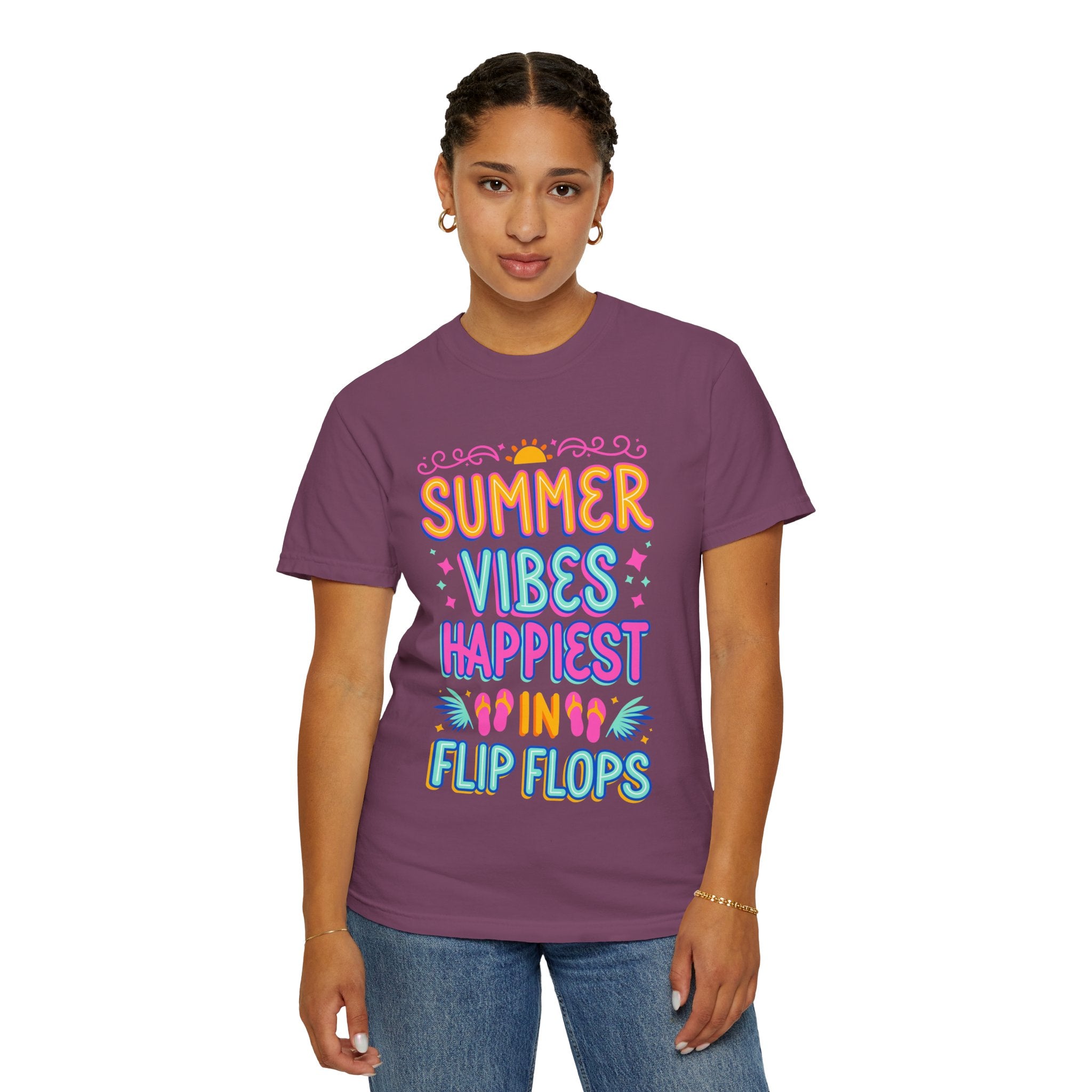 Summer Vibes Happiest in Flip Flops Text Printed Unisex T-Shirt