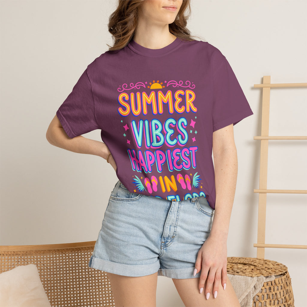 Summer Vibes Happiest in Flip Flops Text Printed Unisex T-Shirt