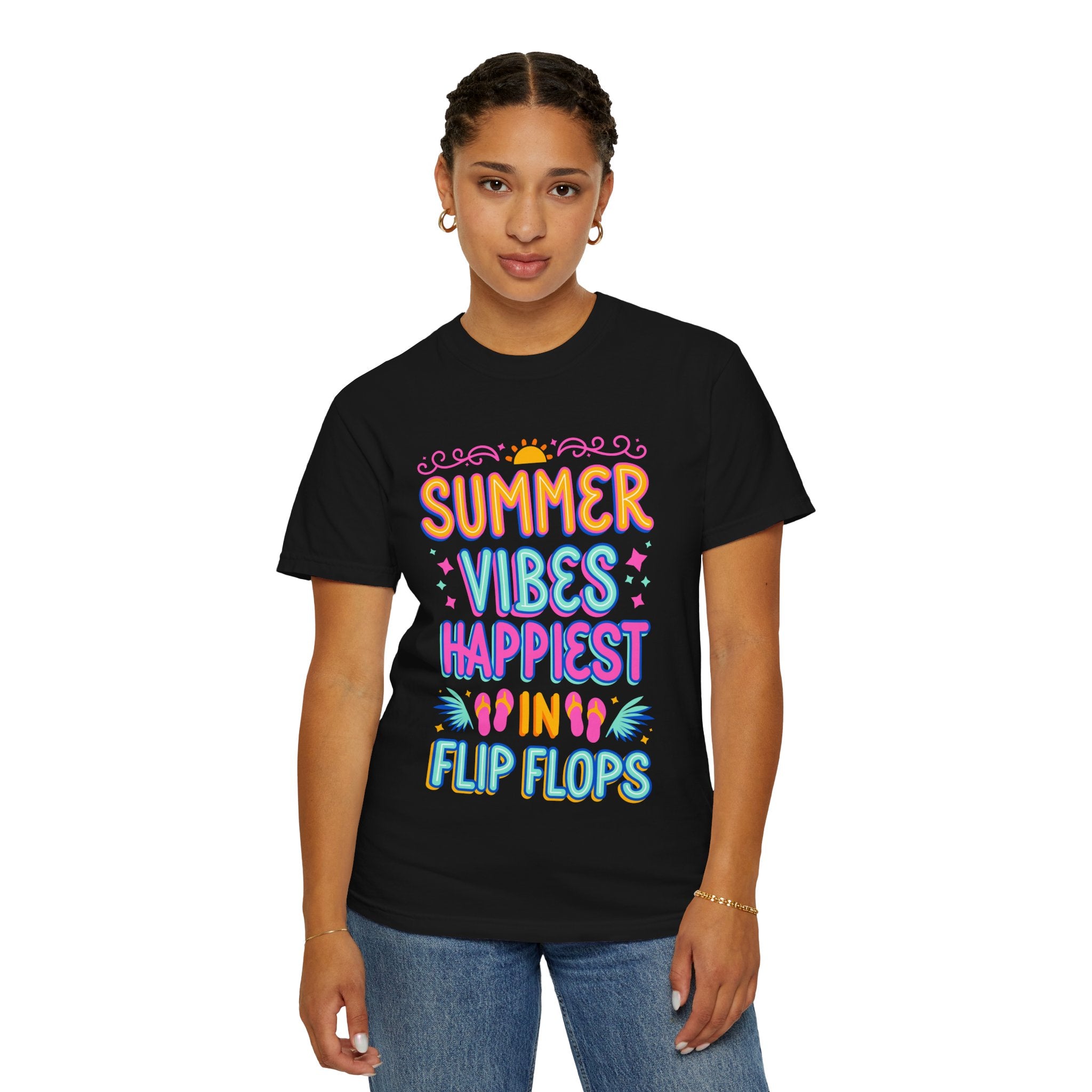 Summer Vibes Happiest in Flip Flops Text Printed Unisex T-Shirt