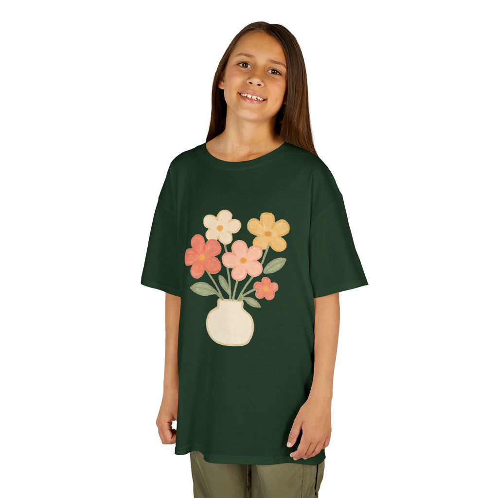 Kids Floral Vase Tee — Cute Retro Flower Graphic Shirt for Children