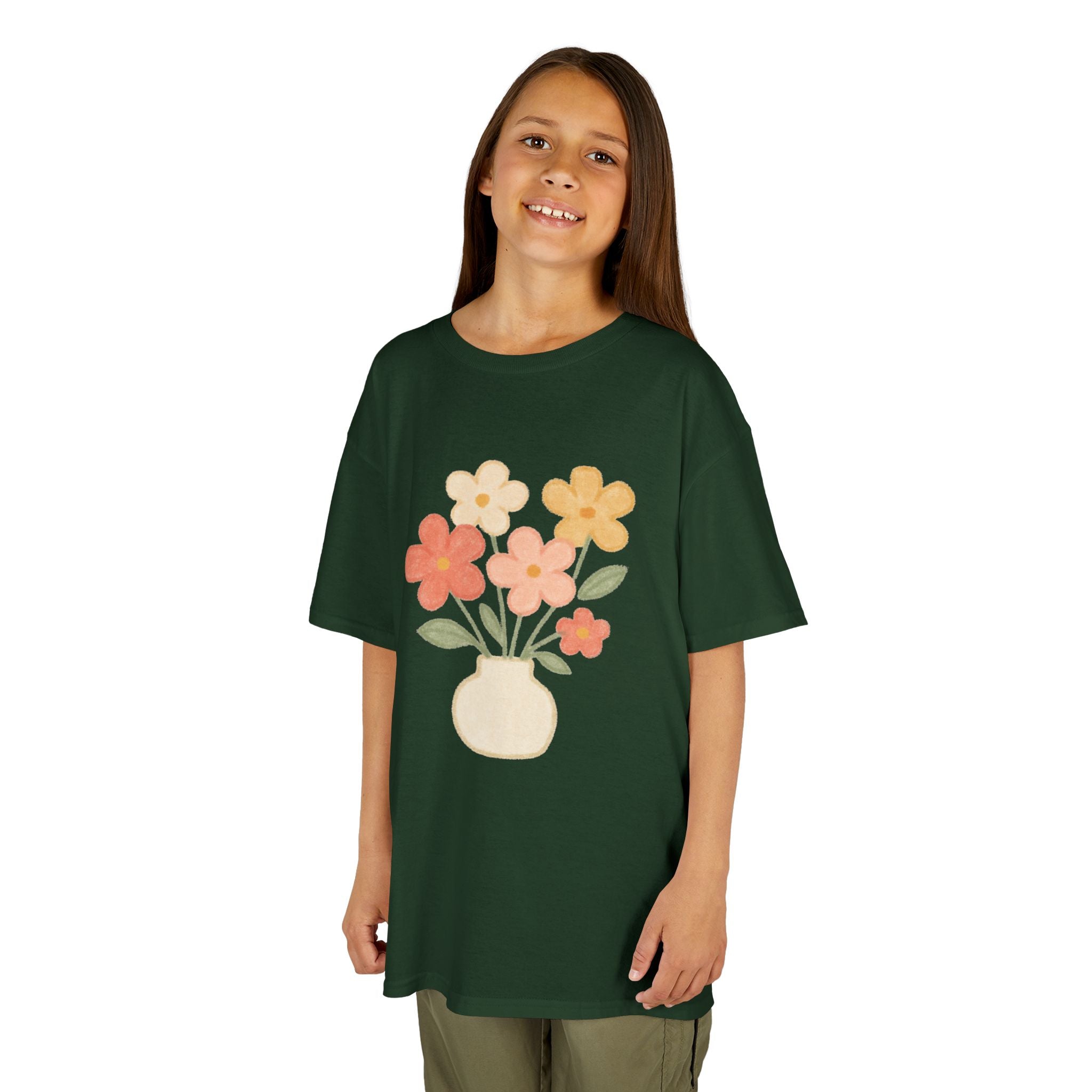 Kids Floral Vase Tee — Cute Retro Flower Graphic Shirt for Children