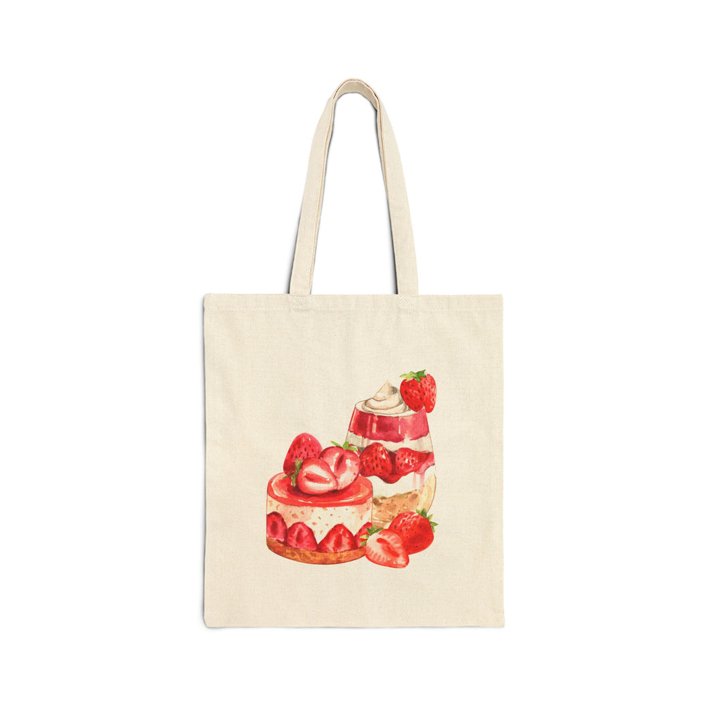 Strawberry Pastries Canvas Tote Bag — Cute Dessert Market Tote