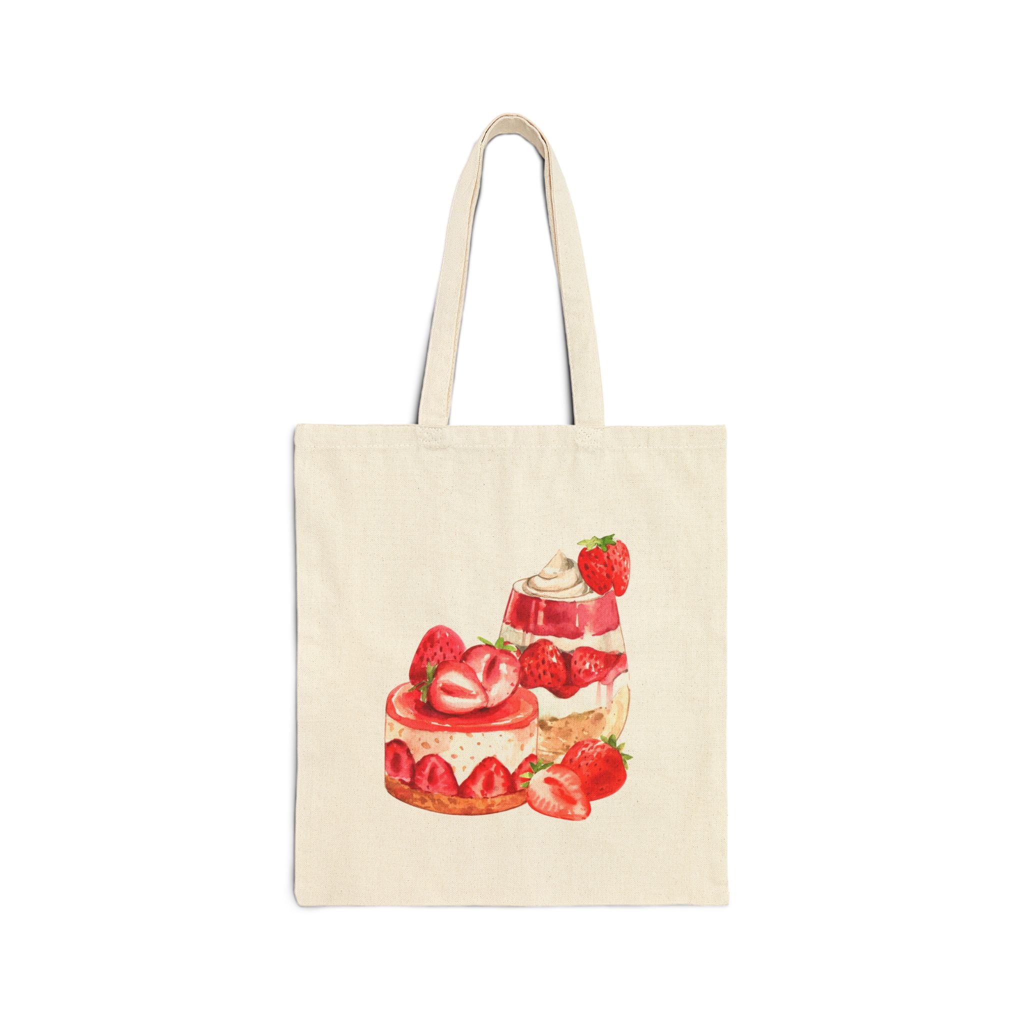 Strawberry Pastries Canvas Tote Bag — Cute Dessert Market Tote