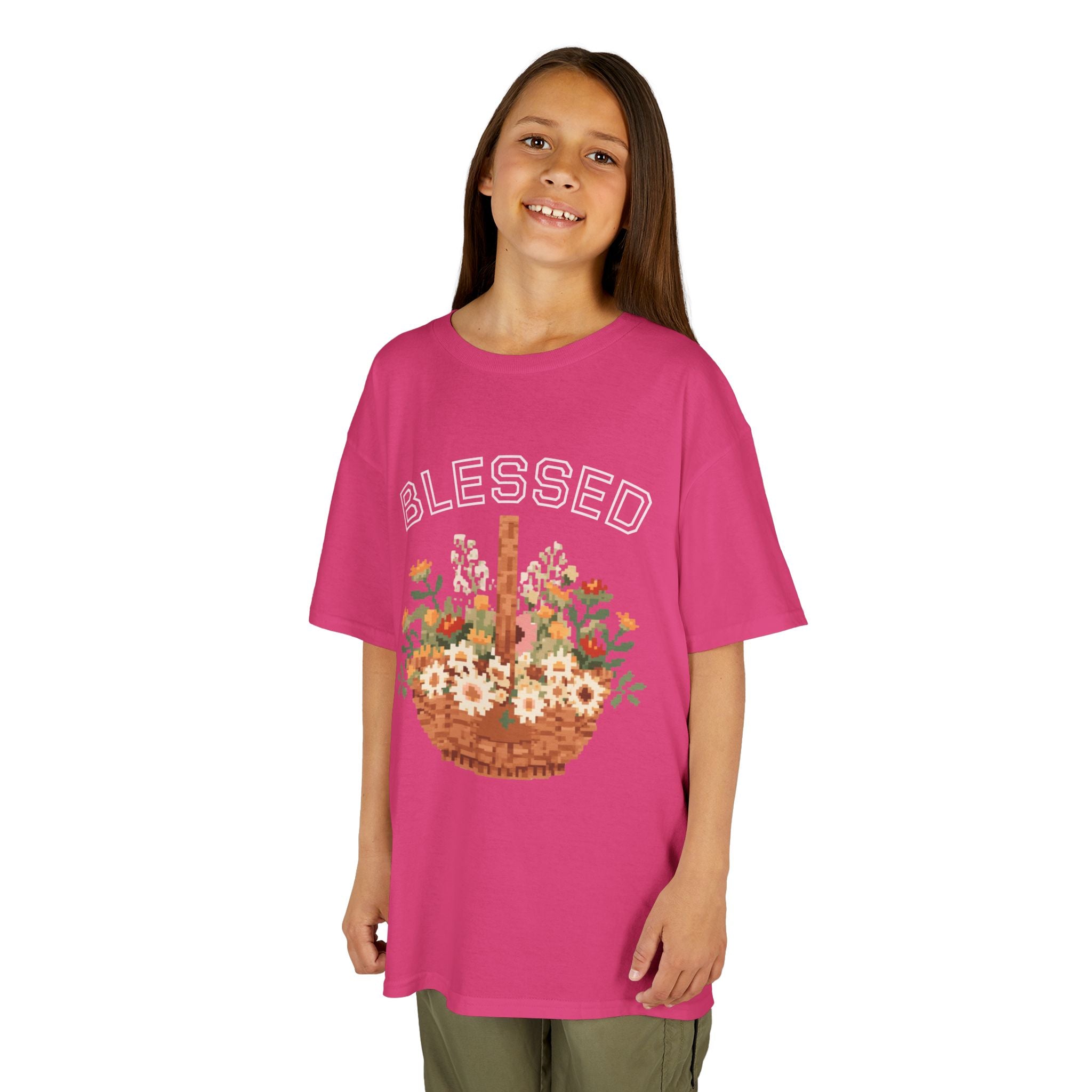 Kids 'Blessed' Floral Basket Tee — Cute Spring Youth T-Shirt