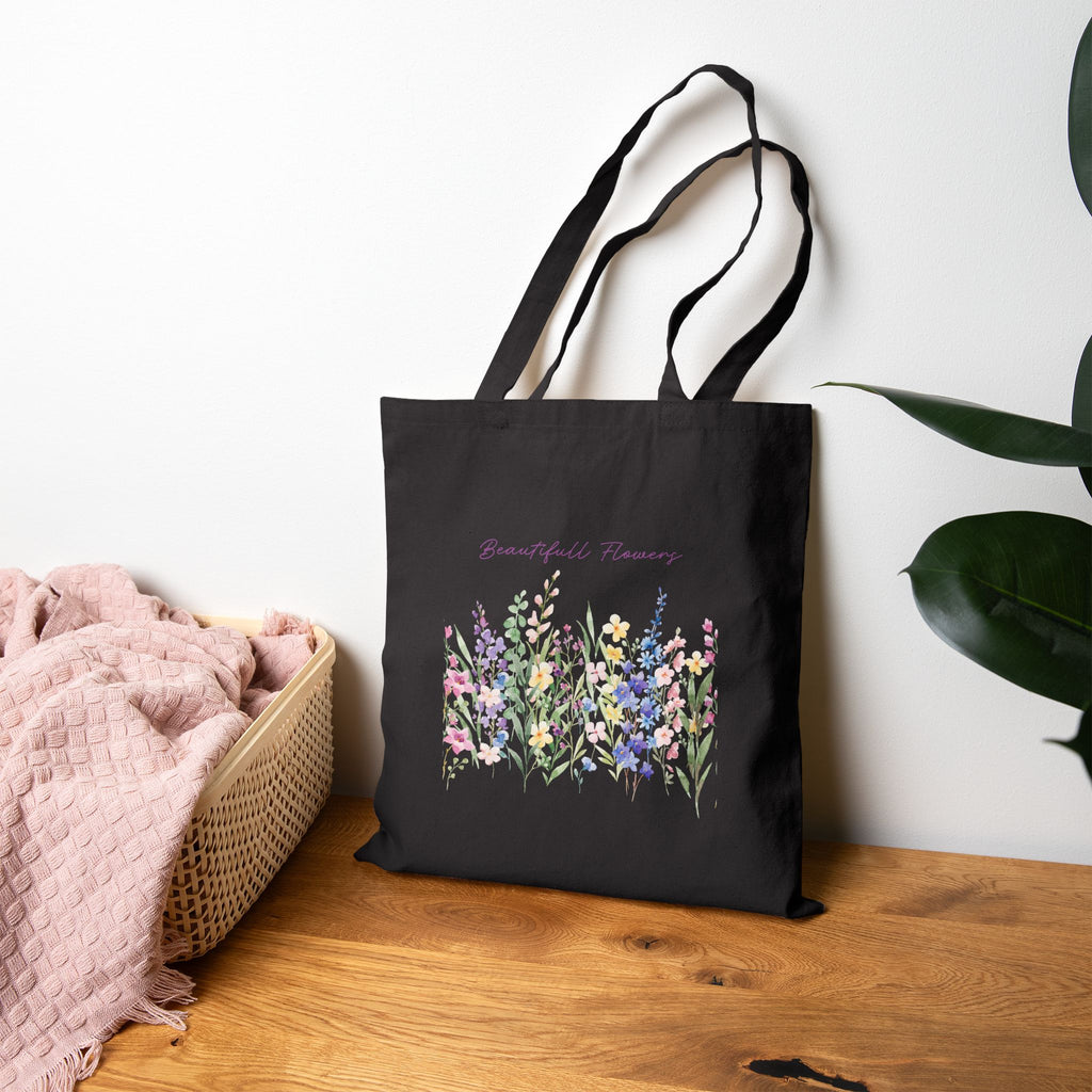 Floral Wildflower Cotton Tote Bag – “Grateful for Flowers” Eco Market Bag