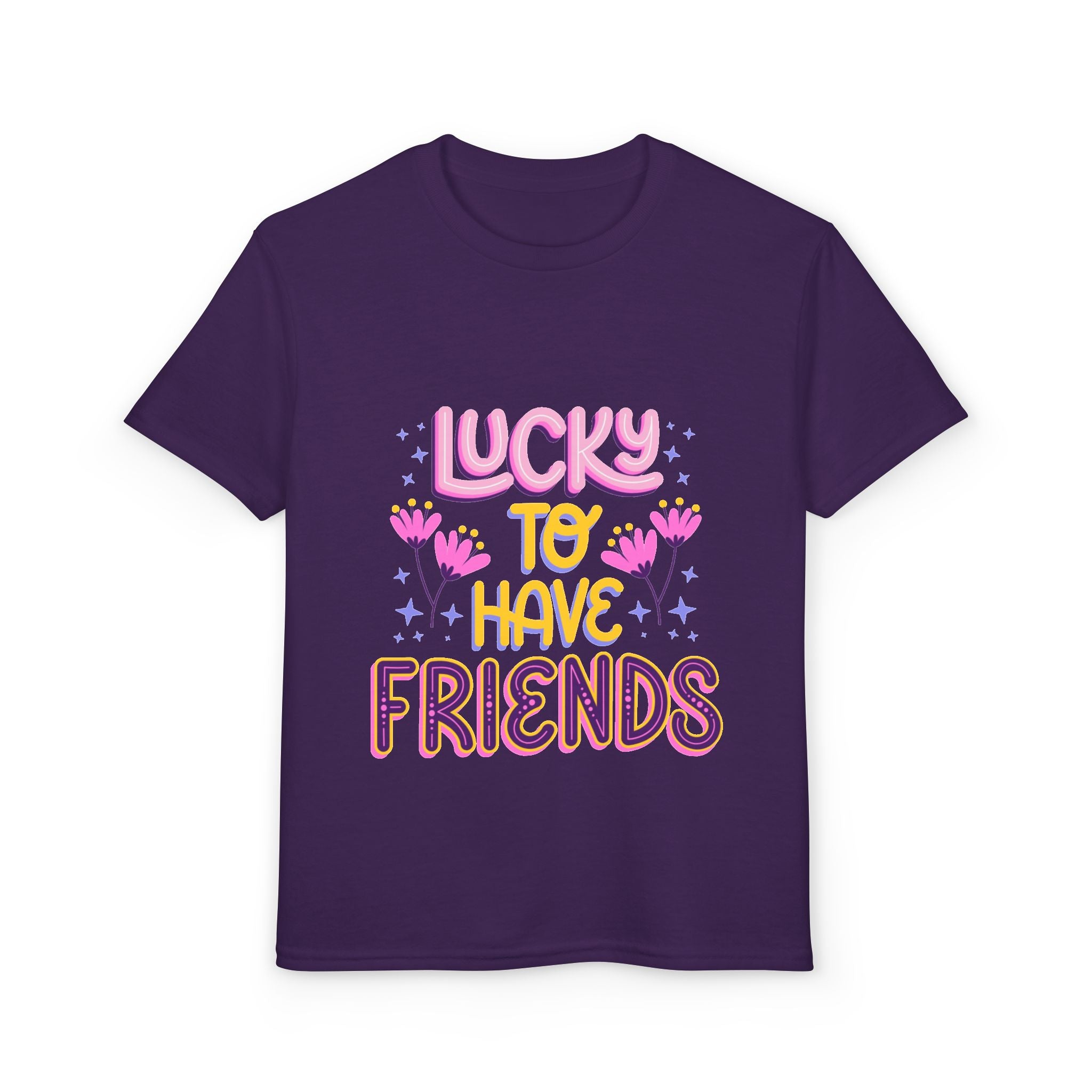 Youth T-Shirt — "Lucky to Have Friends" Cute Floral Friendship Tee
