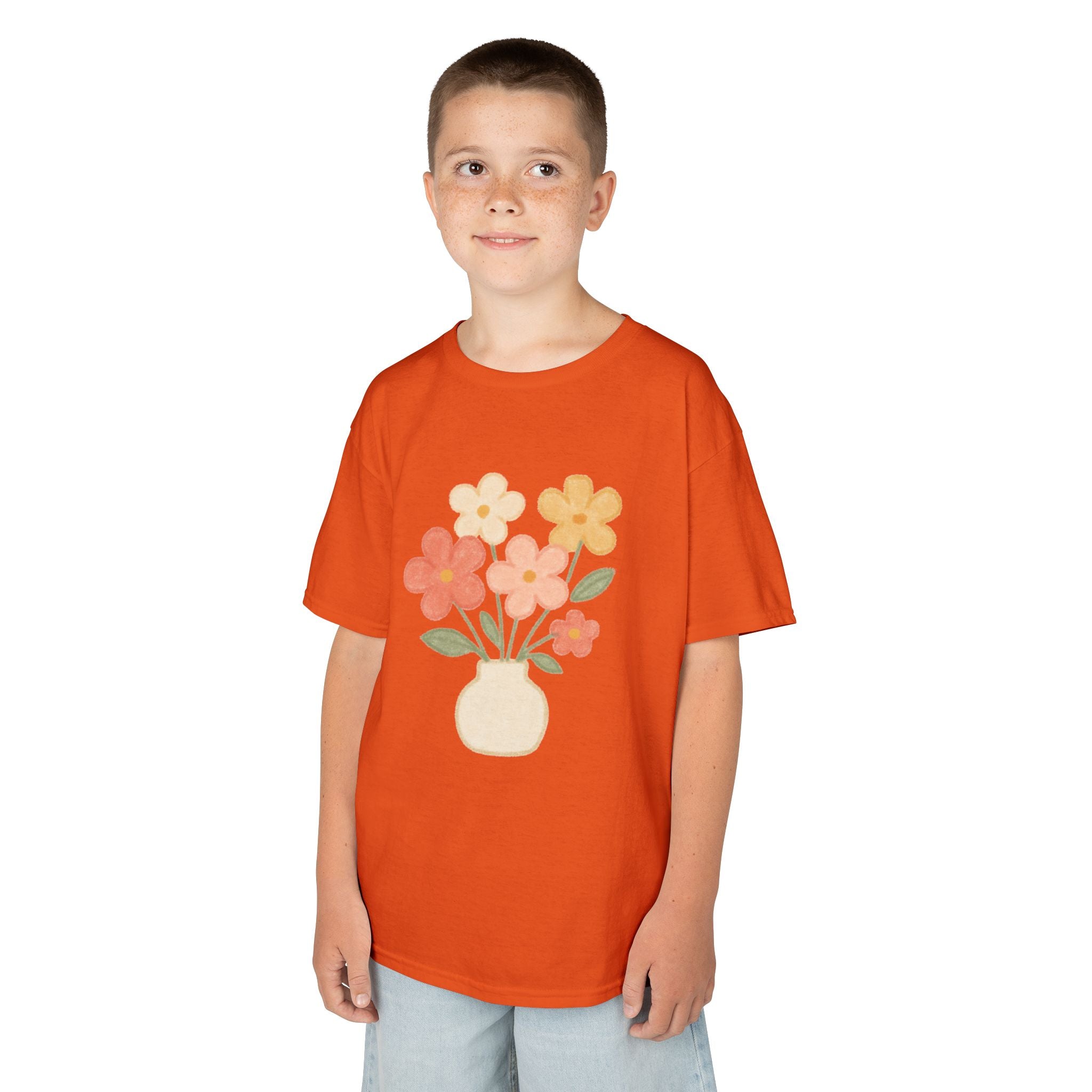 Kids Floral Vase Tee — Cute Retro Flower Graphic Shirt for Children