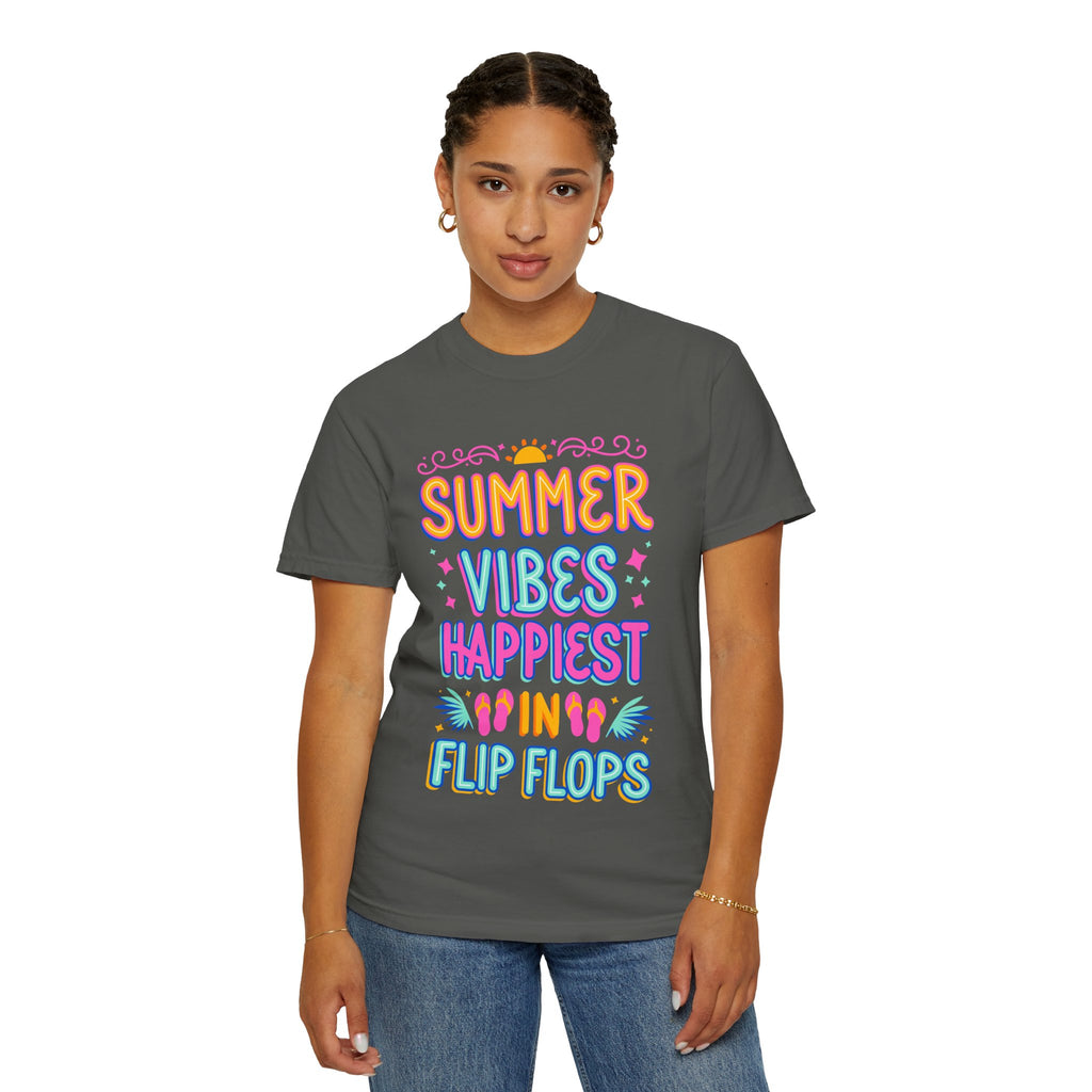 Summer Vibes Happiest in Flip Flops Text Printed Unisex T-Shirt
