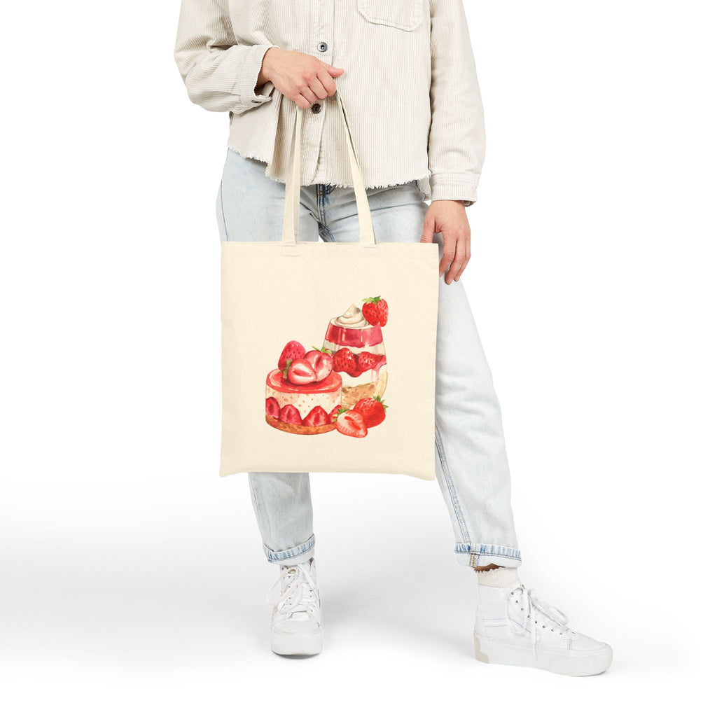 Strawberry Pastries Canvas Tote Bag — Cute Dessert Market Tote