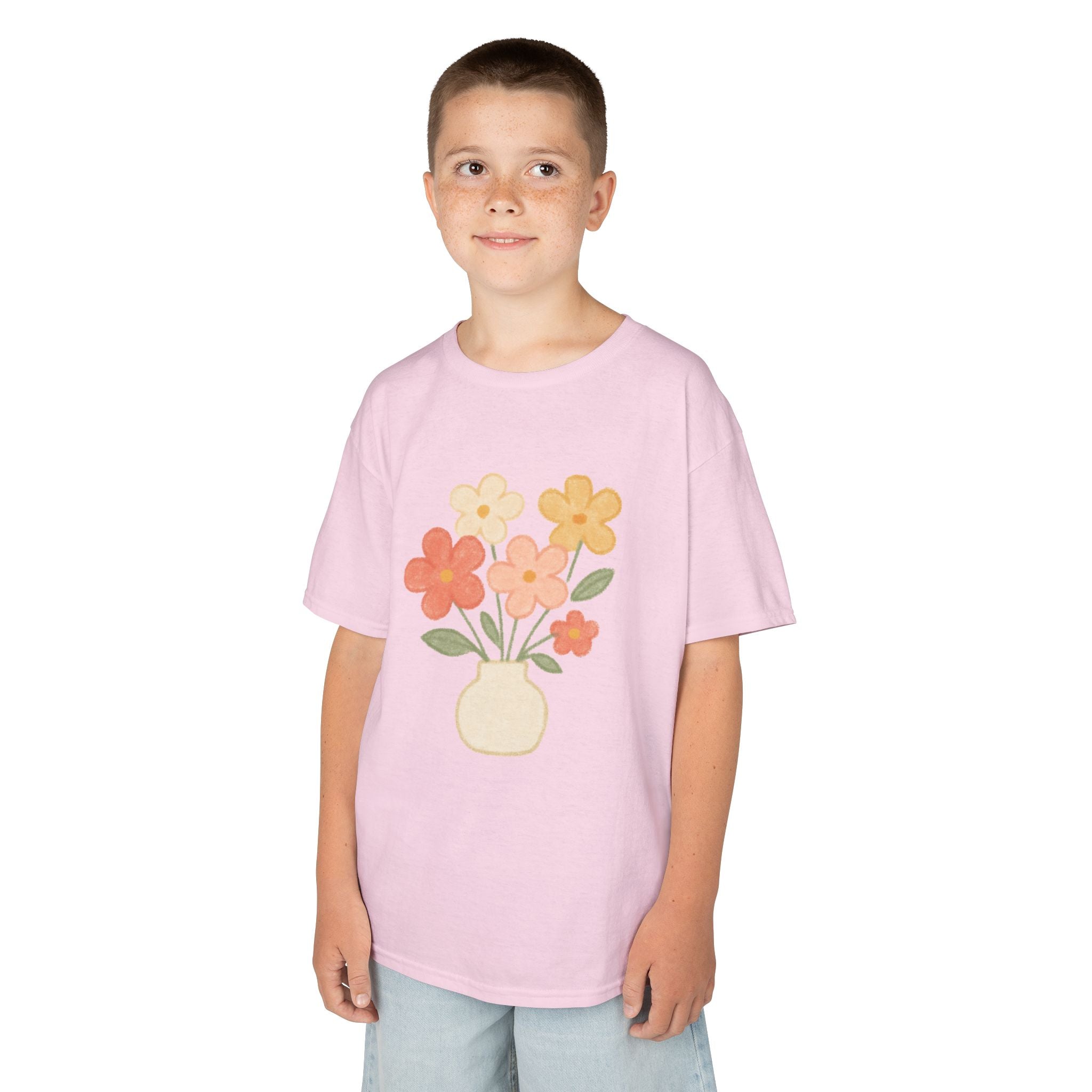Kids Floral Vase Tee — Cute Retro Flower Graphic Shirt for Children
