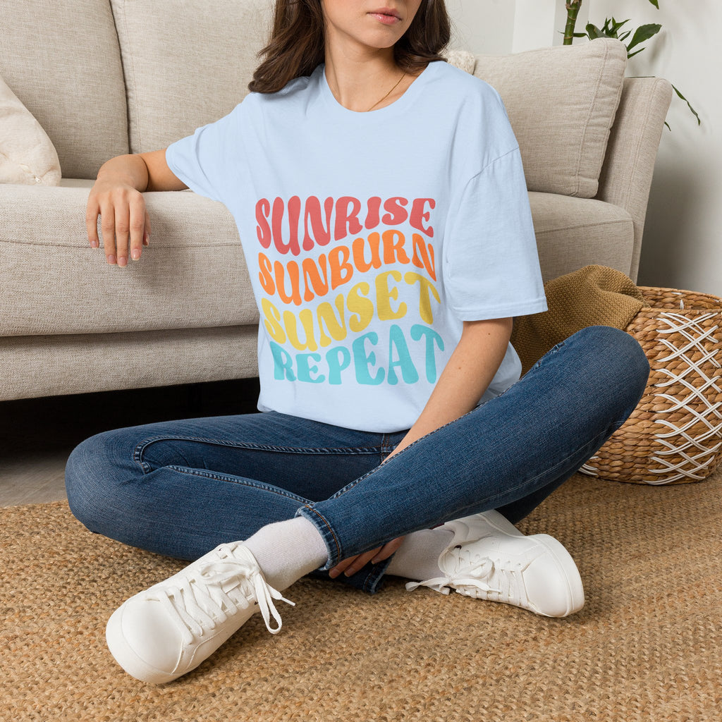 Sunrise Sunburn Sunset Repeat Text Printed T-Shirt
