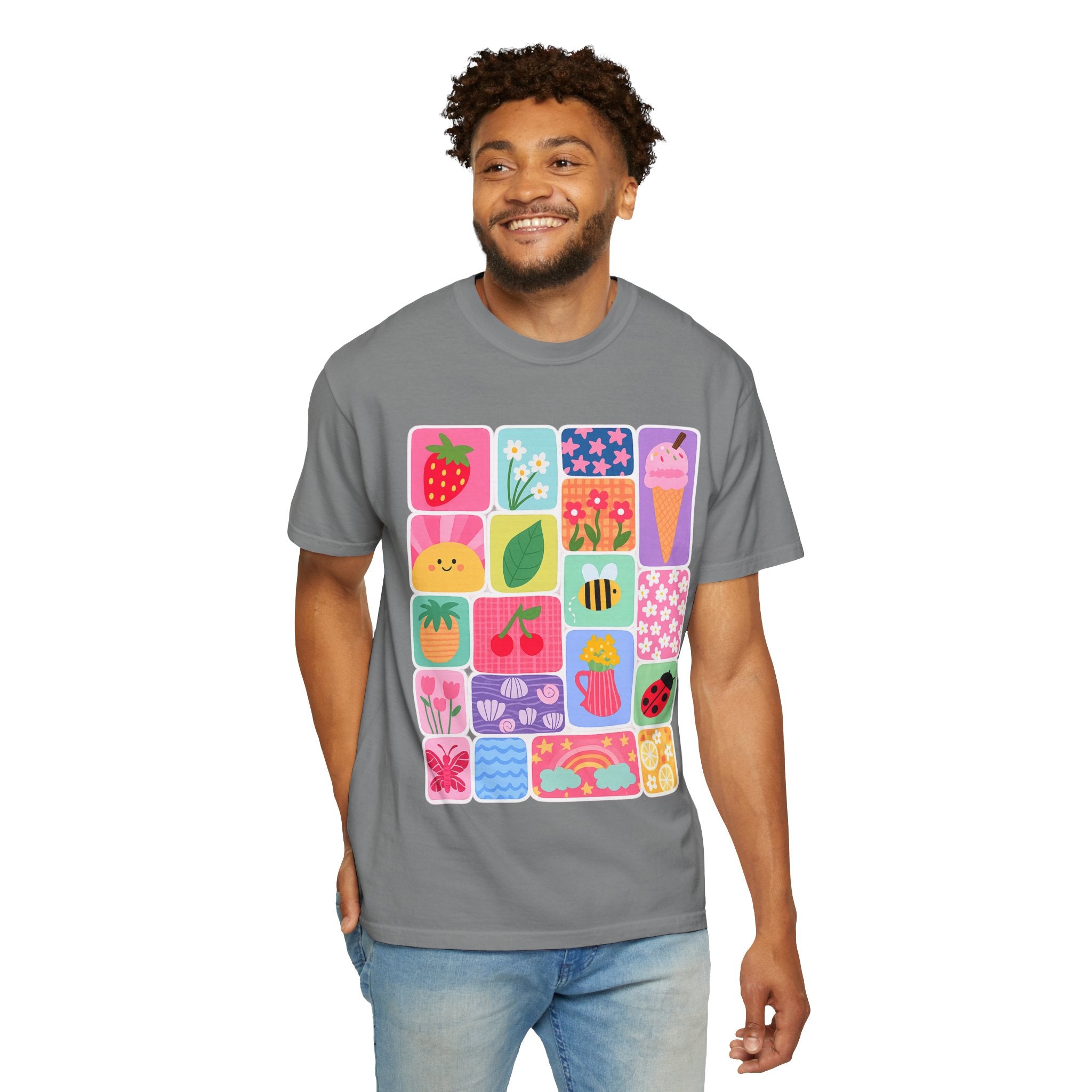 Retro Cute Icons Summer T-Shirt — Colorful Illustration Tee