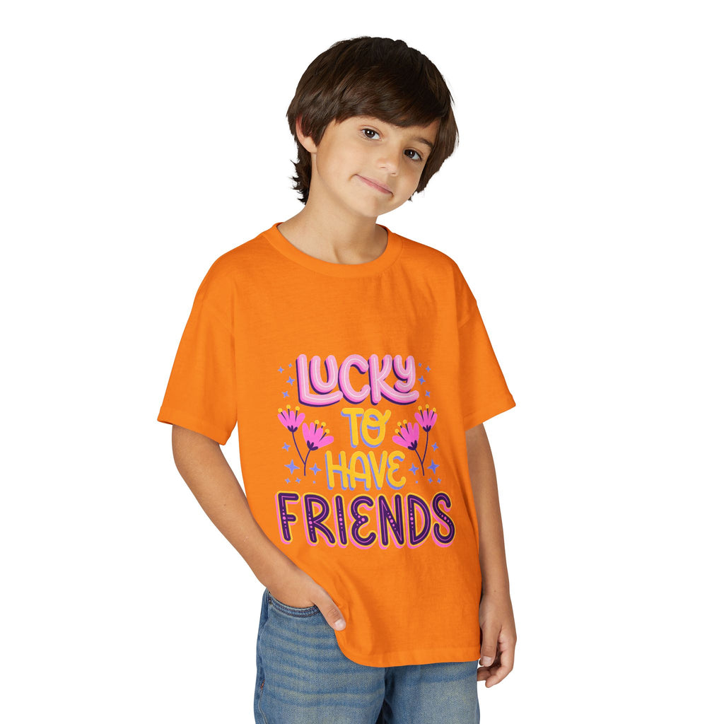 Youth T-Shirt — "Lucky to Have Friends" Cute Floral Friendship Tee