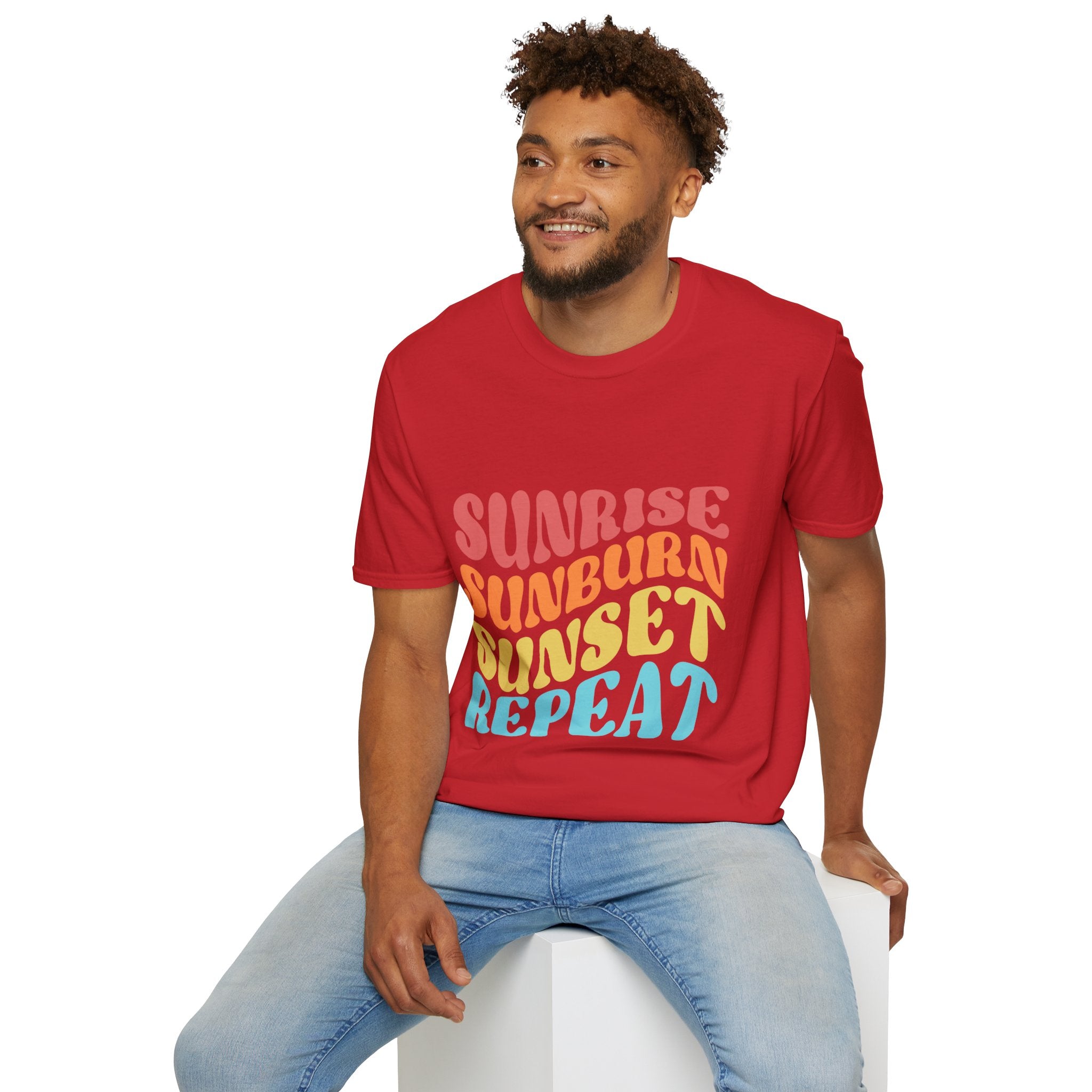 Sunrise Sunburn Sunset Repeat Text Printed T-Shirt