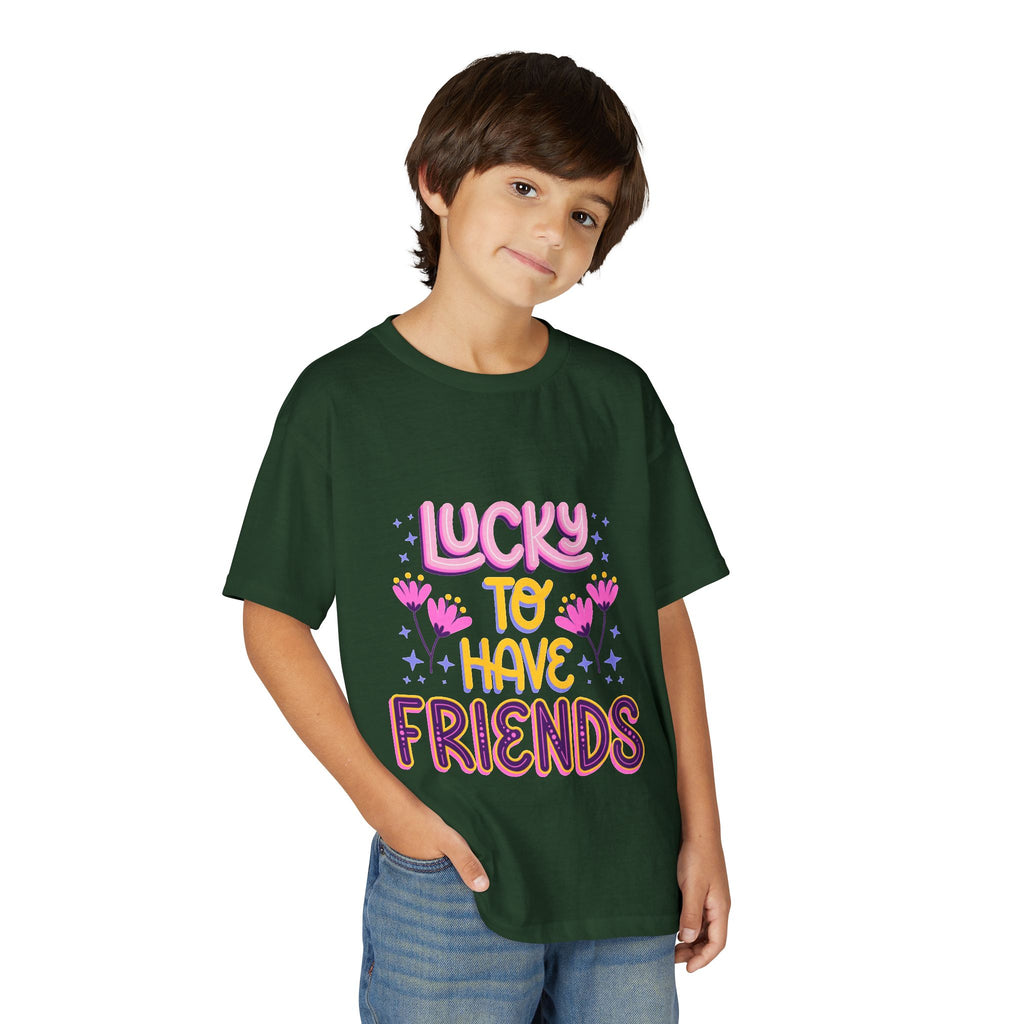 Youth T-Shirt — "Lucky to Have Friends" Cute Floral Friendship Tee