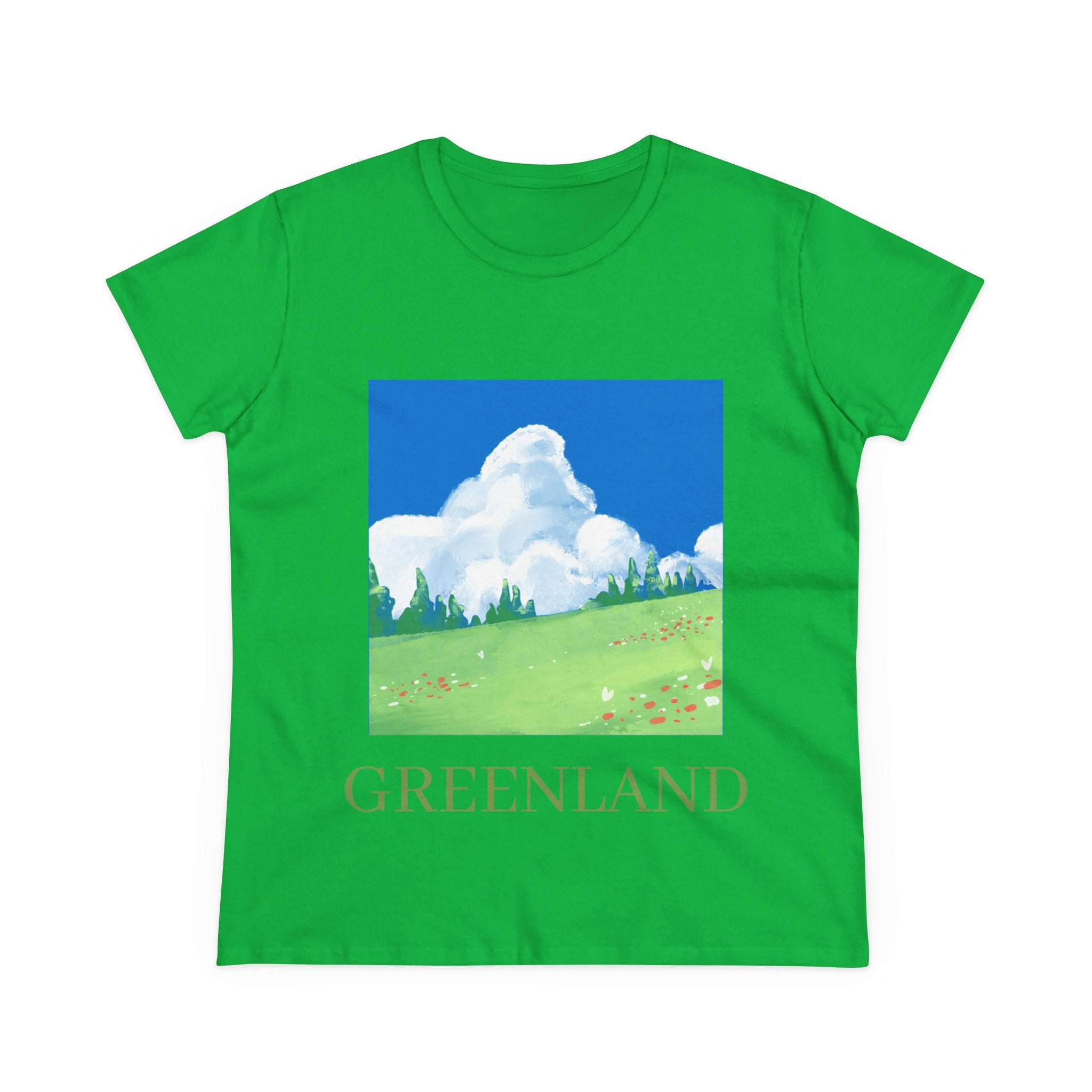 Greenland Scenic Tee — Pastel Meadow Graphic T‑Shirt