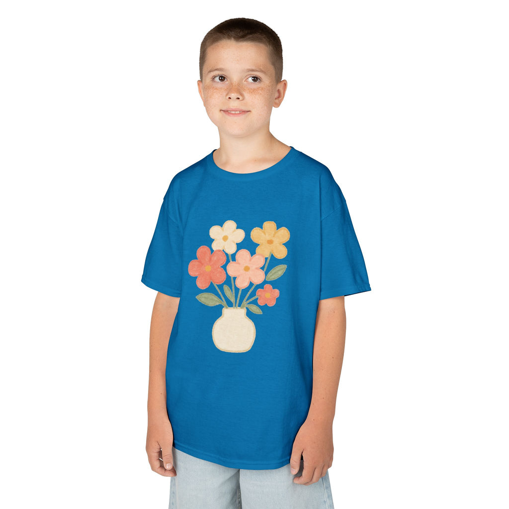 Kids Floral Vase Tee — Cute Retro Flower Graphic Shirt for Children