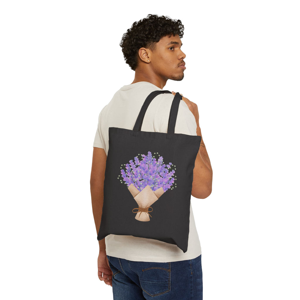 Lavender Flowers Bouquet Canvas Tote — Floral 100% Cotton Tote Bag
