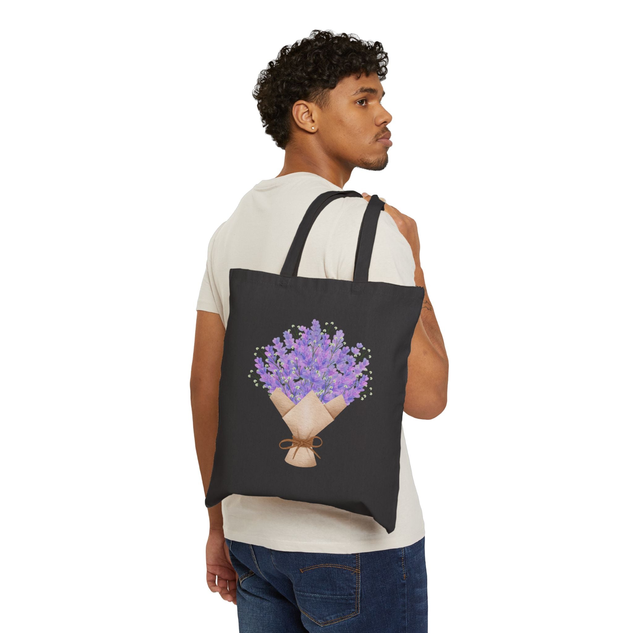 Lavender Flowers Bouquet Canvas Tote — Floral 100% Cotton Tote Bag